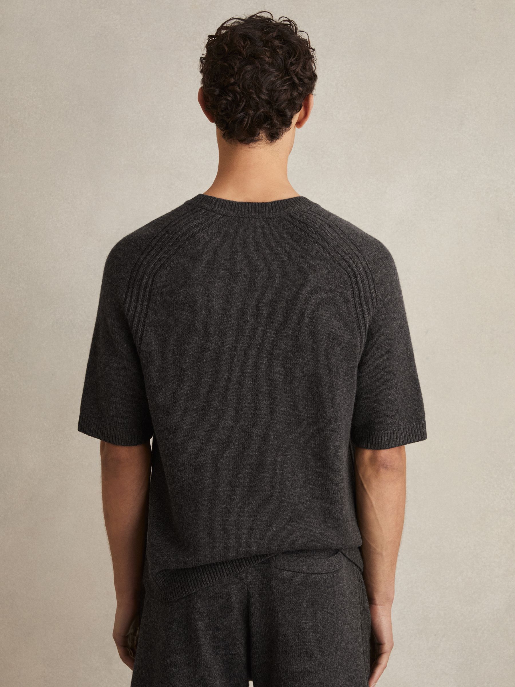 Wool Blend Heavy Knit T-Shirt in Charcoal Melange - Image 4 of 5