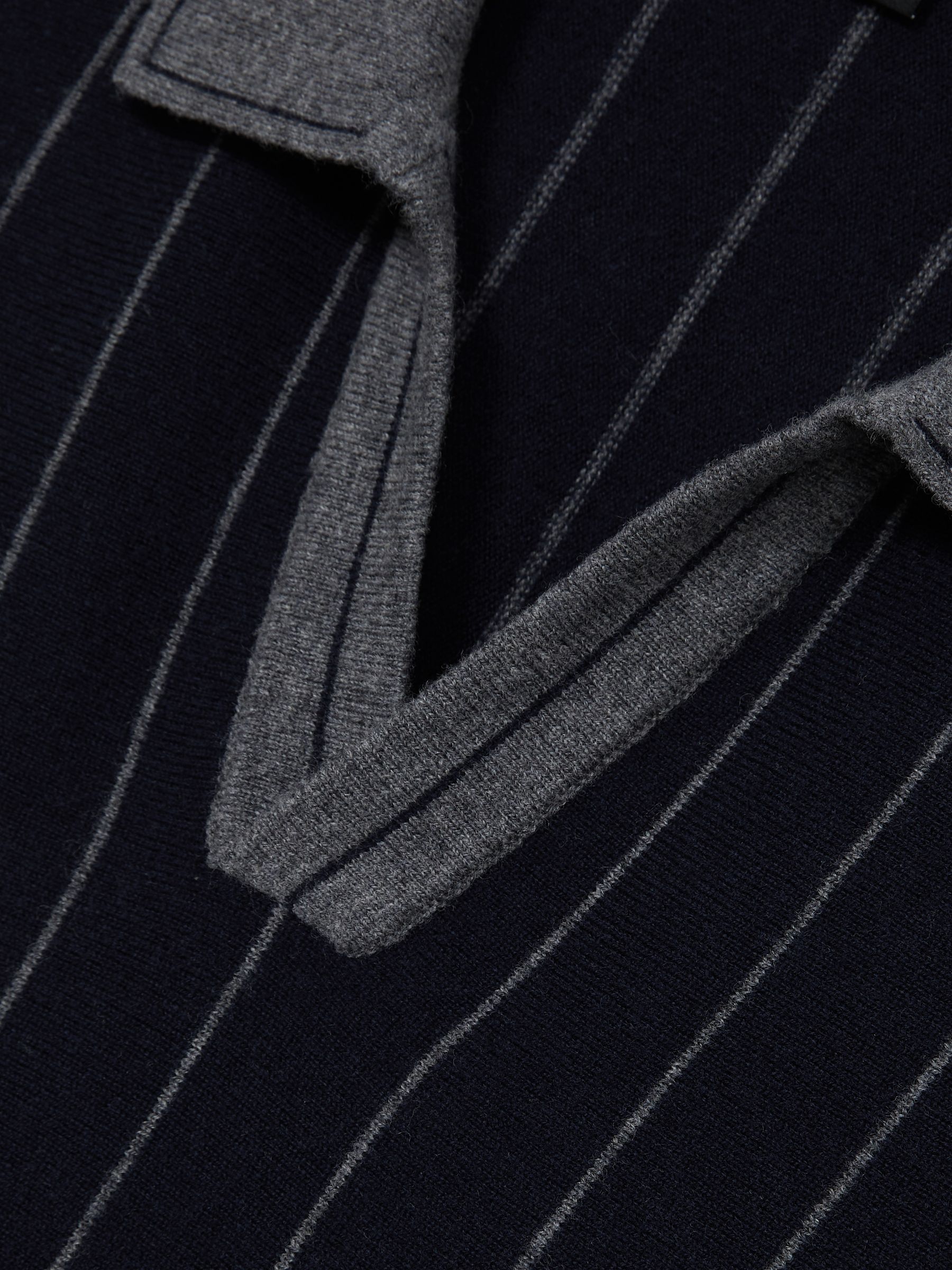 Wool Open-Collar Stripe Polo Shirt in Navy - Image 6 of 6