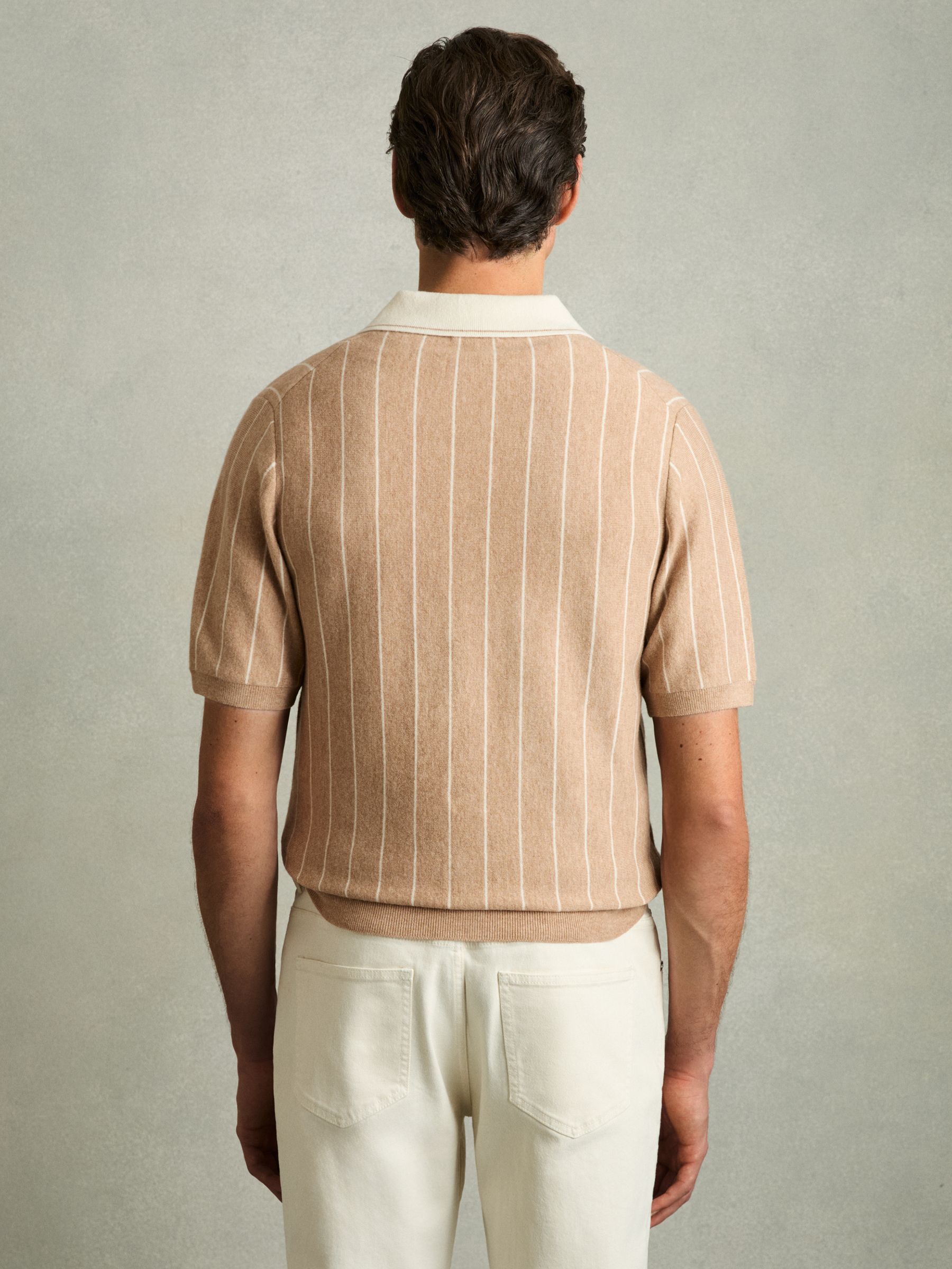 Wool Striped-Knit Short-Sleeve Shirt in Camel - Image 5 of 6