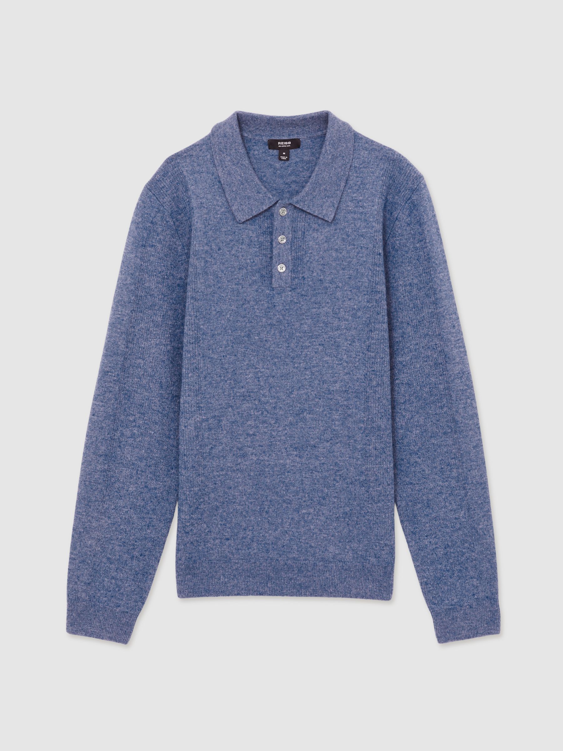 Wool Textured Long Sleeve Polo Shirt in Soft Blue - Image 2 of 6