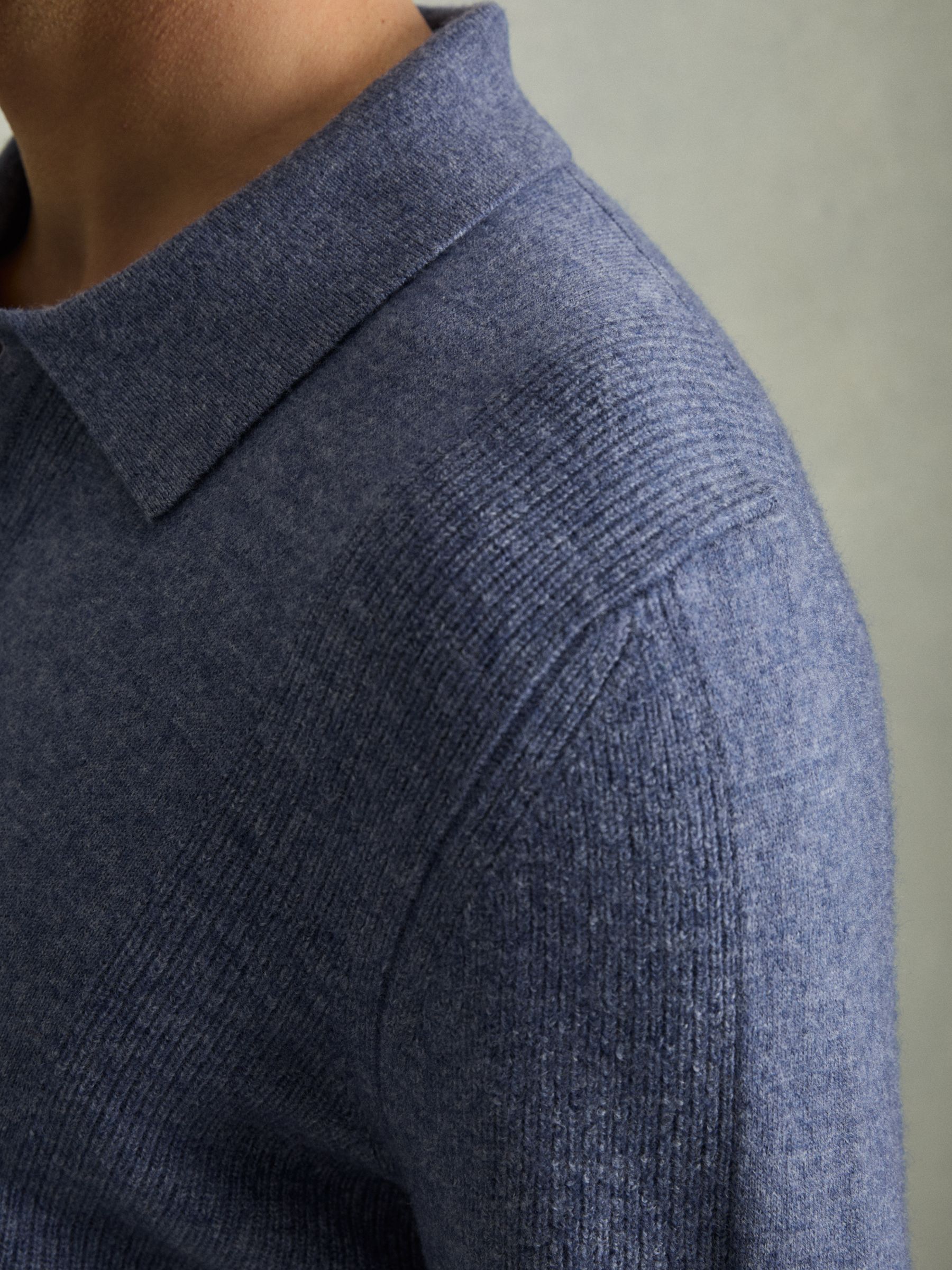 Wool Textured Long Sleeve Polo Shirt in Soft Blue - Image 4 of 6