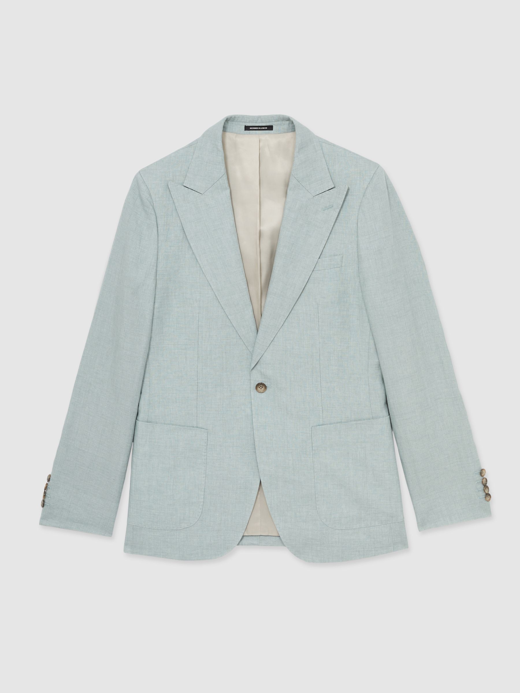 Linen Single-Breasted Suit Blazer Slim-Fit in Ocean Green - Image 2 of 9
