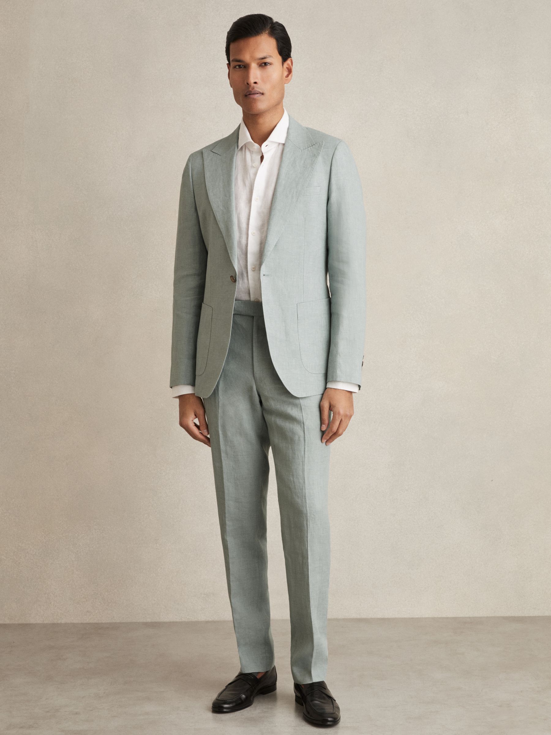 Linen Single-Breasted Suit Blazer Slim-Fit in Ocean Green - Image 5 of 9