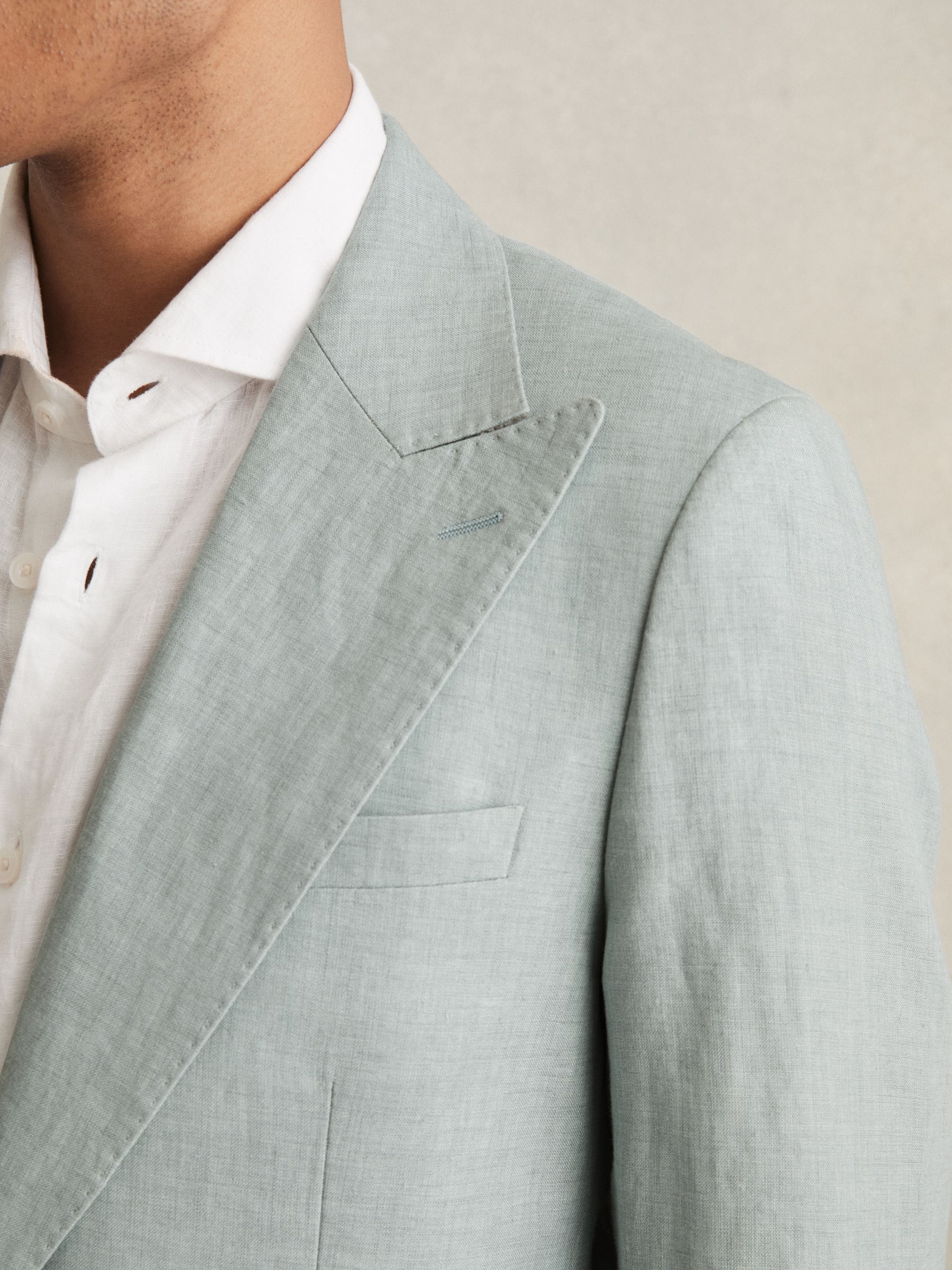 Linen Single-Breasted Suit Blazer Slim-Fit in Ocean Green - Image 6 of 9