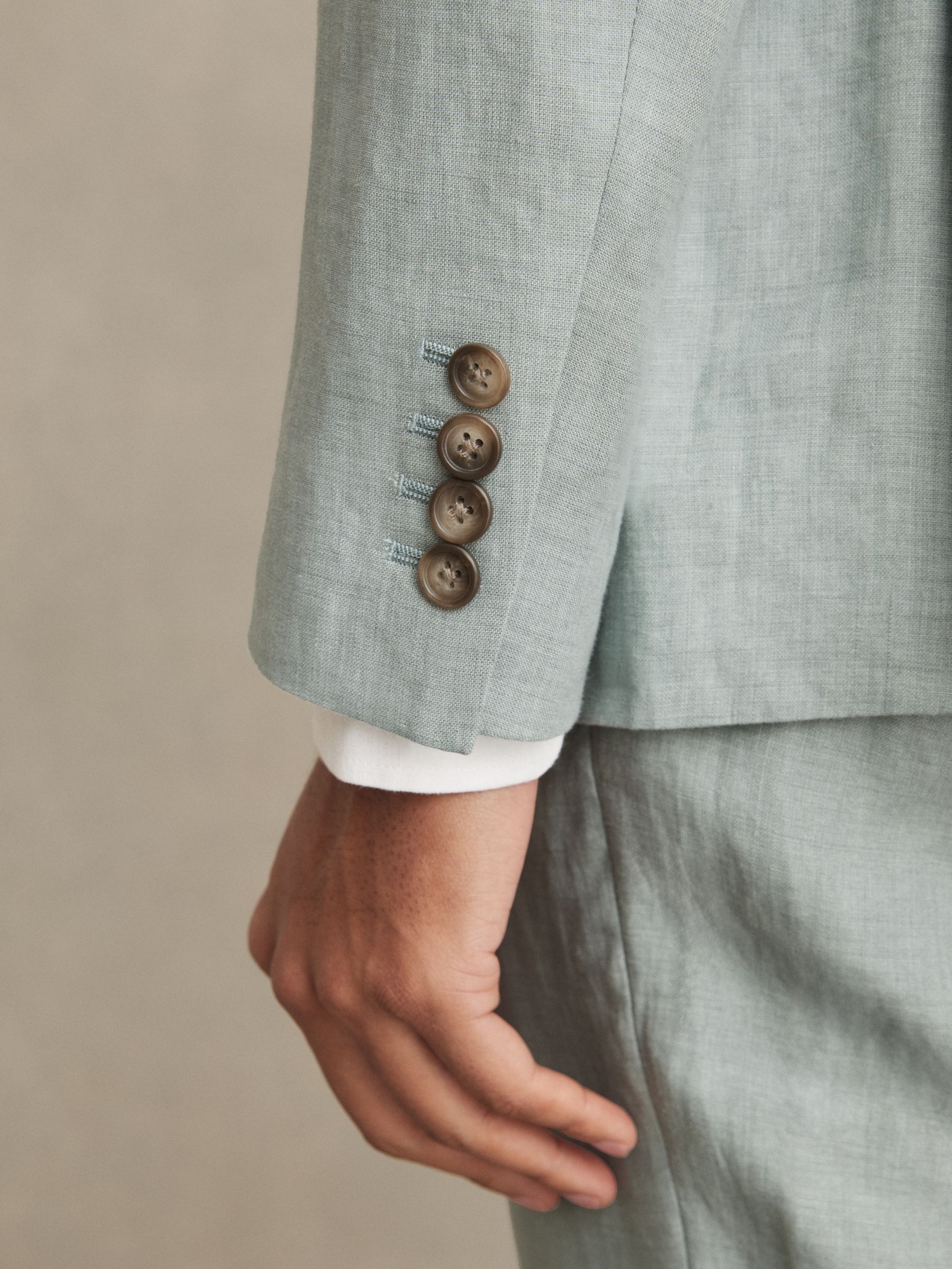 Linen Single-Breasted Suit Blazer Slim-Fit in Ocean Green - Image 7 of 9
