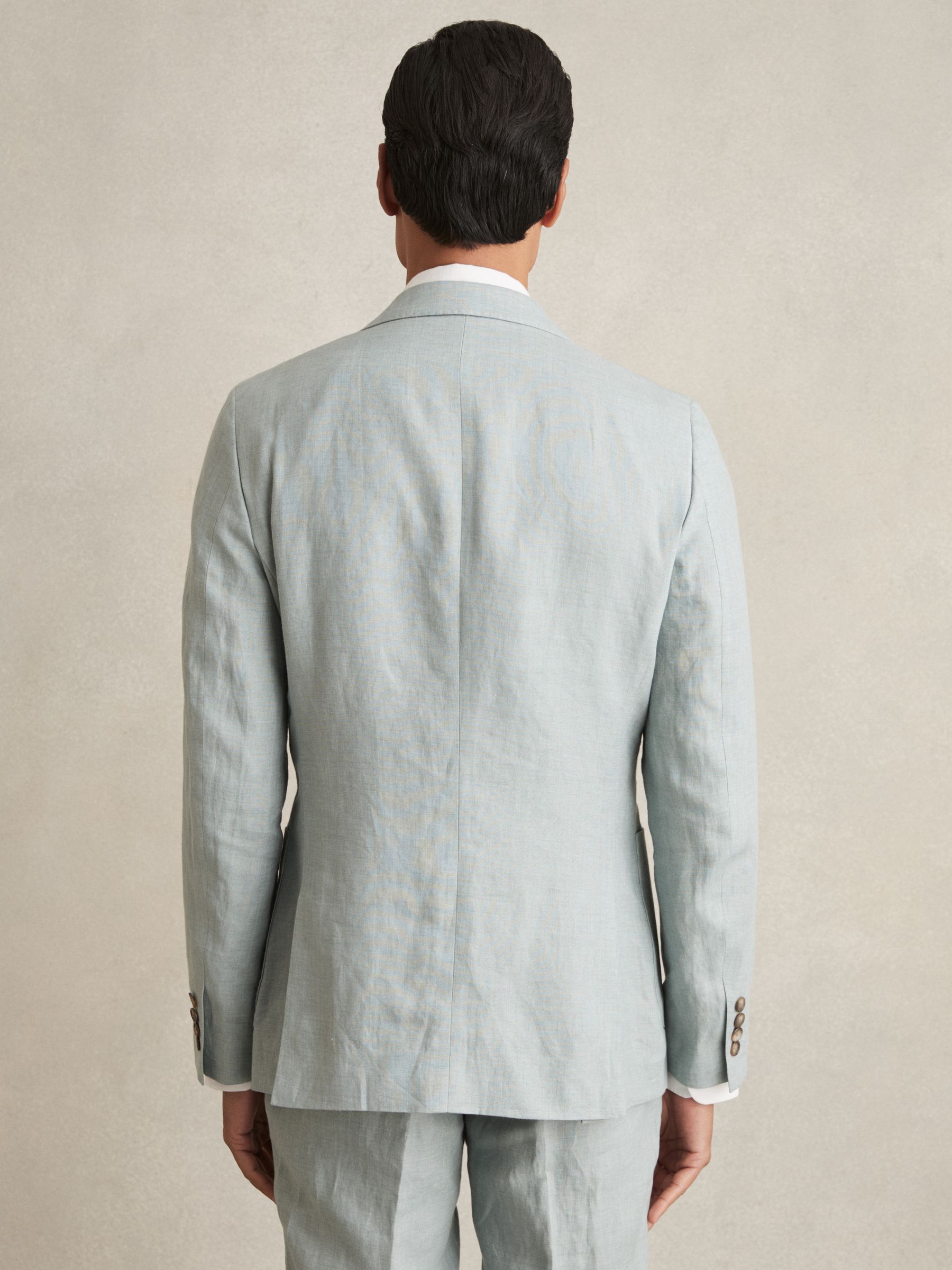 Linen Single-Breasted Suit Blazer Slim-Fit in Ocean Green - Image 8 of 9