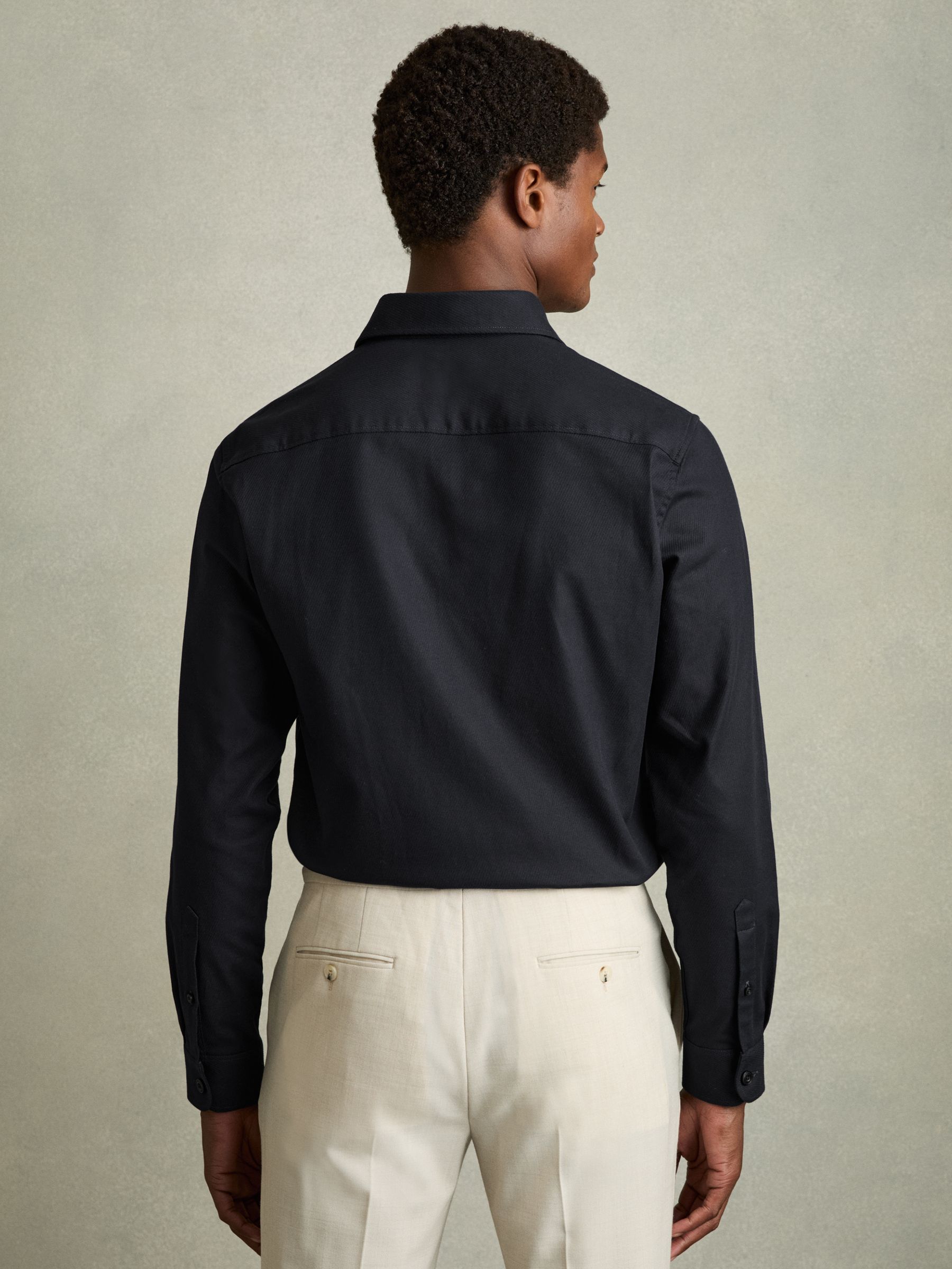 Stretch-Cotton Twill Twin-Pocket Overshirt in Navy - Image 5 of 6
