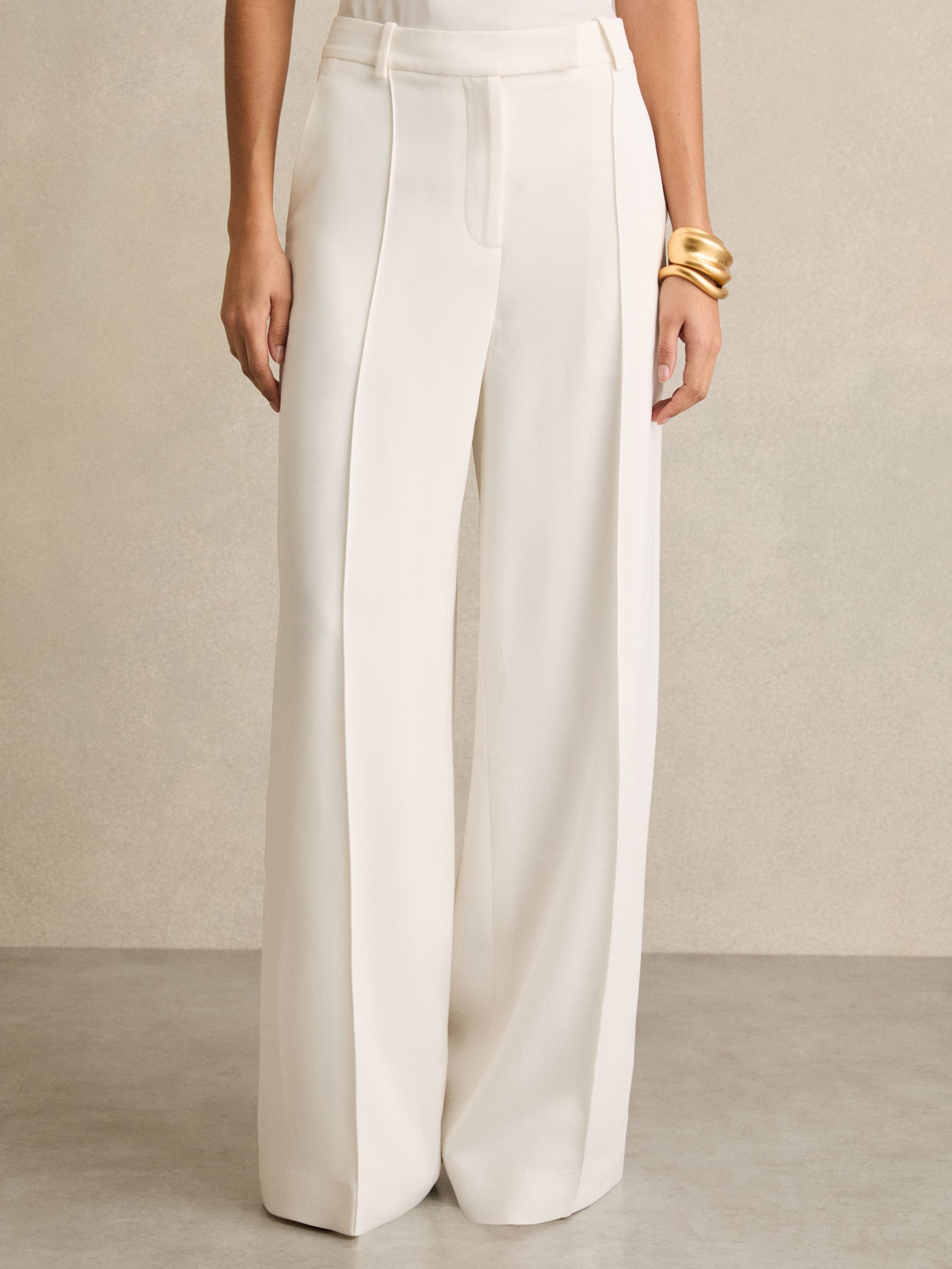 Crepe Wide-Leg Tailored Trousers in White - Image 3 of 6