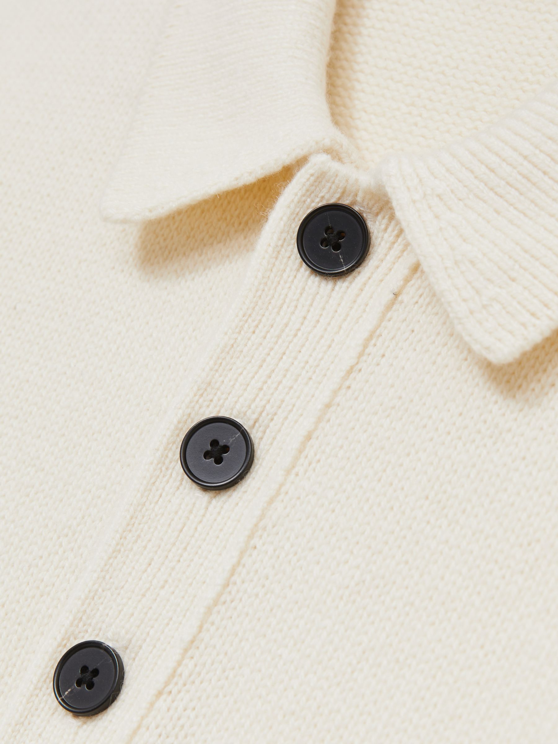 Wool Blend Long Sleeve Polo Shirt in Off White - Image 6 of 6