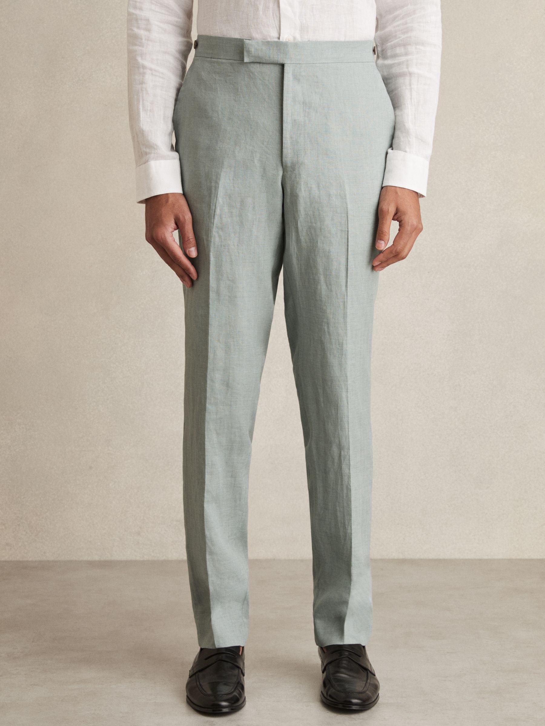 Linen Slim-Fit Suit Trousers in Ocean Green - Image 3 of 7