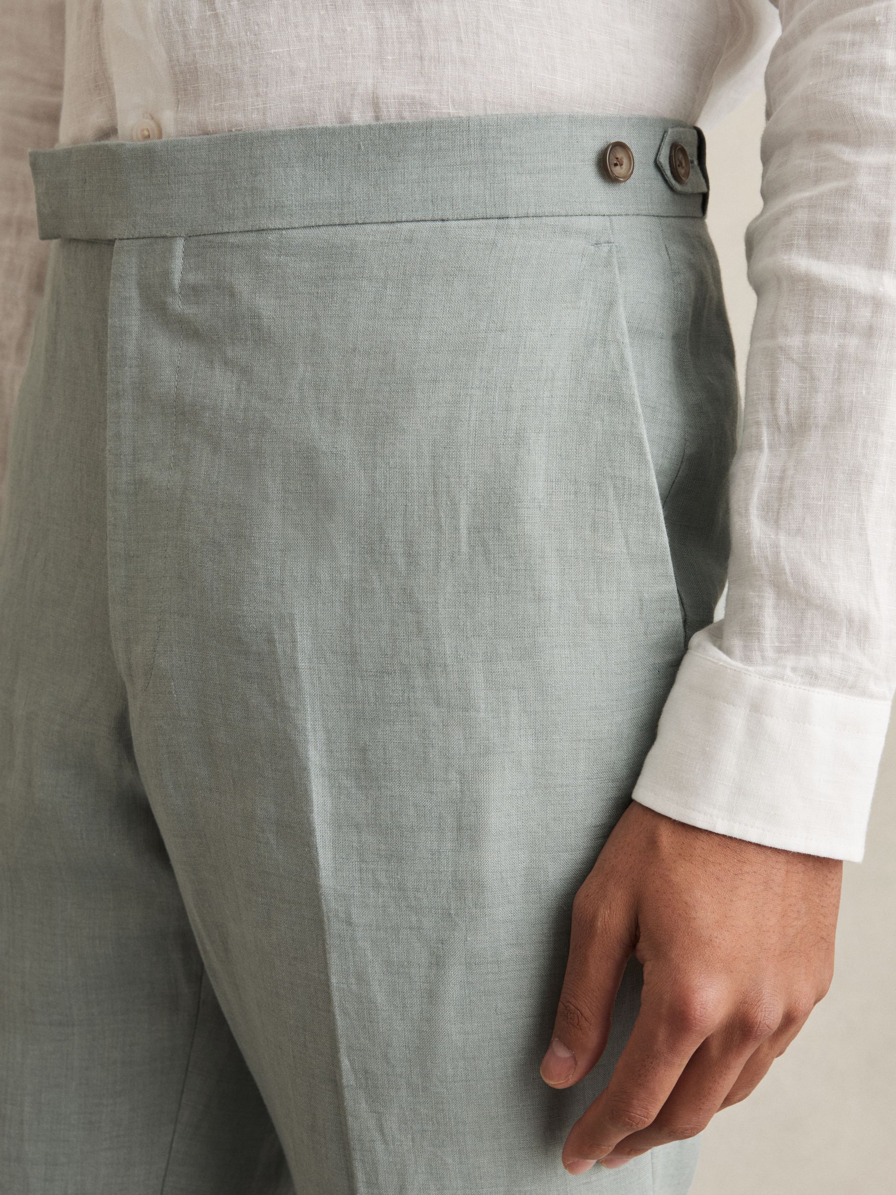Linen Slim-Fit Suit Trousers in Ocean Green - Image 5 of 7