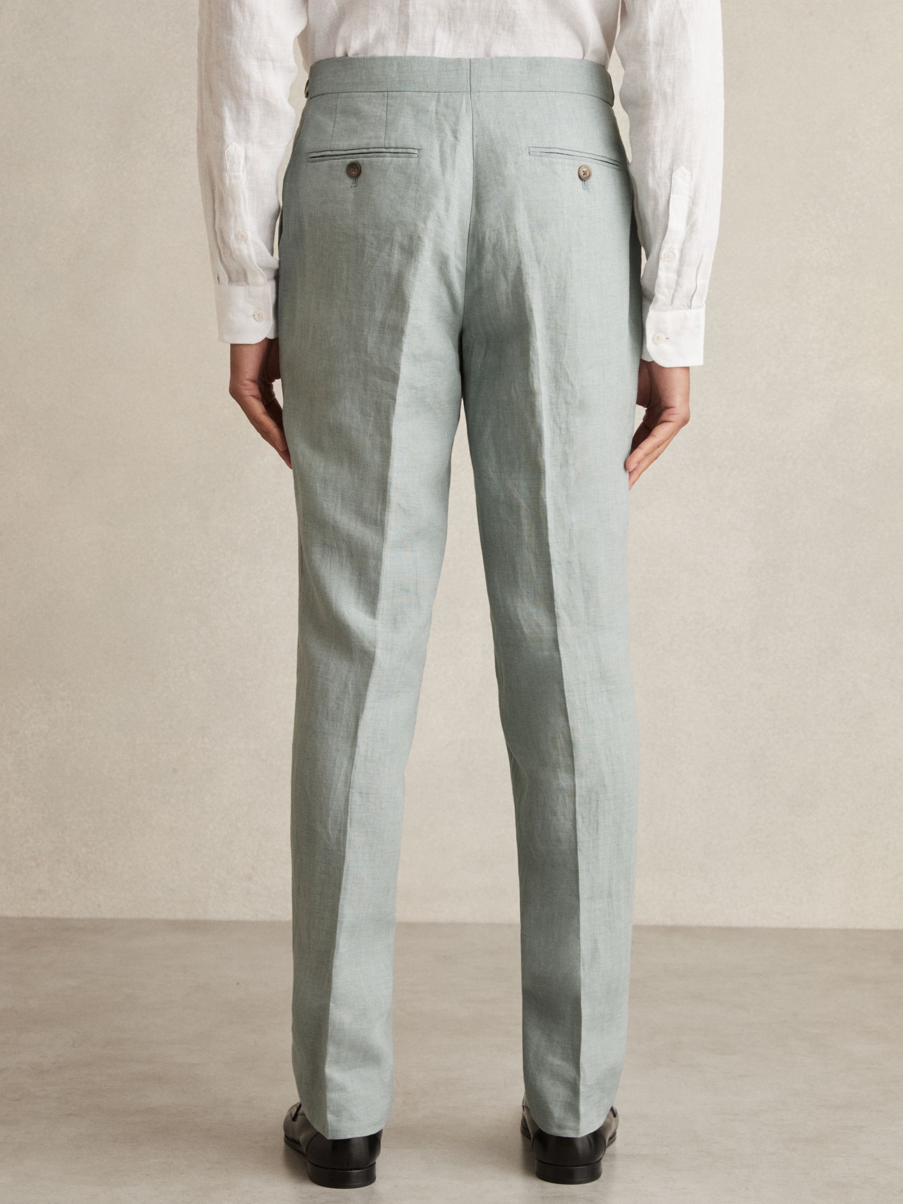 Linen Slim-Fit Suit Trousers in Ocean Green - Image 6 of 7