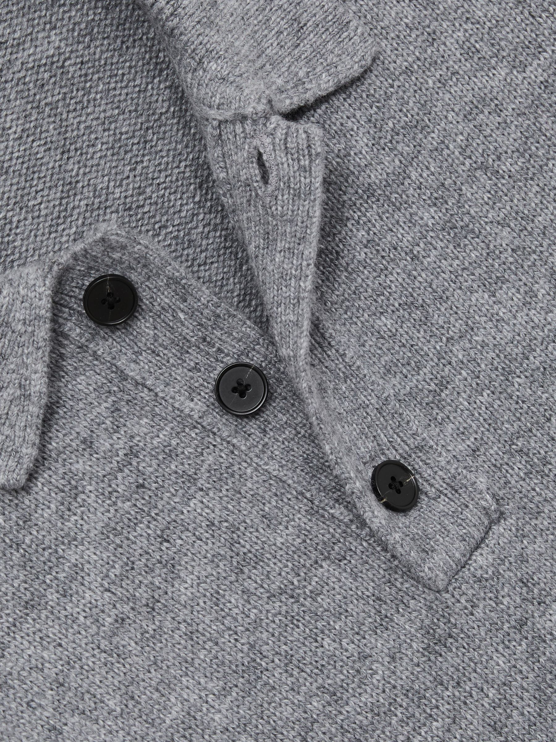 Wool Blend Long Sleeve Polo Shirt in Grey Melange - Image 6 of 6