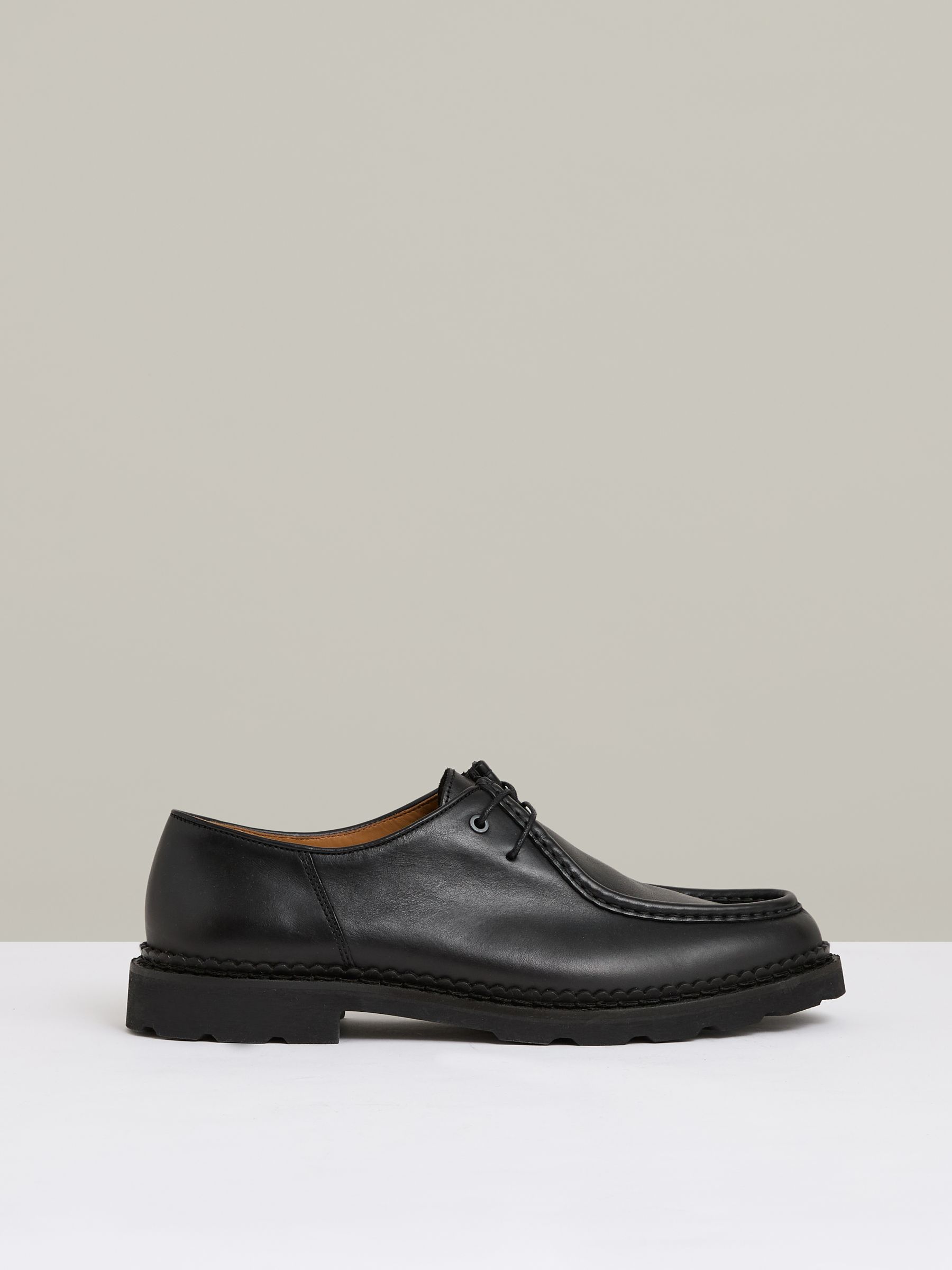Leather Moccasin-Toe Lace-Up Shoes in Black - Image 1 of 5