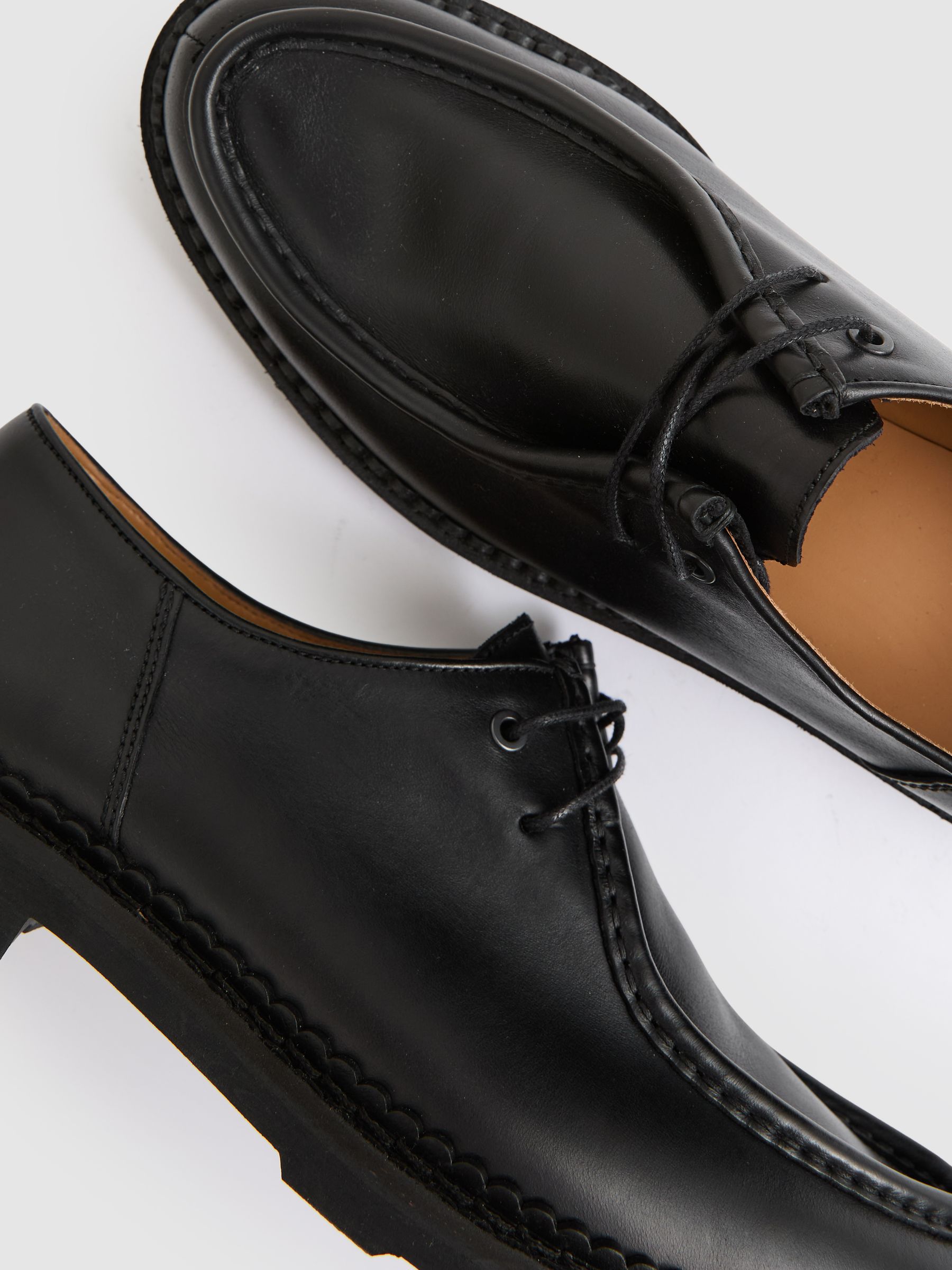 Leather Moccasin-Toe Lace-Up Shoes in Black - Image 4 of 5