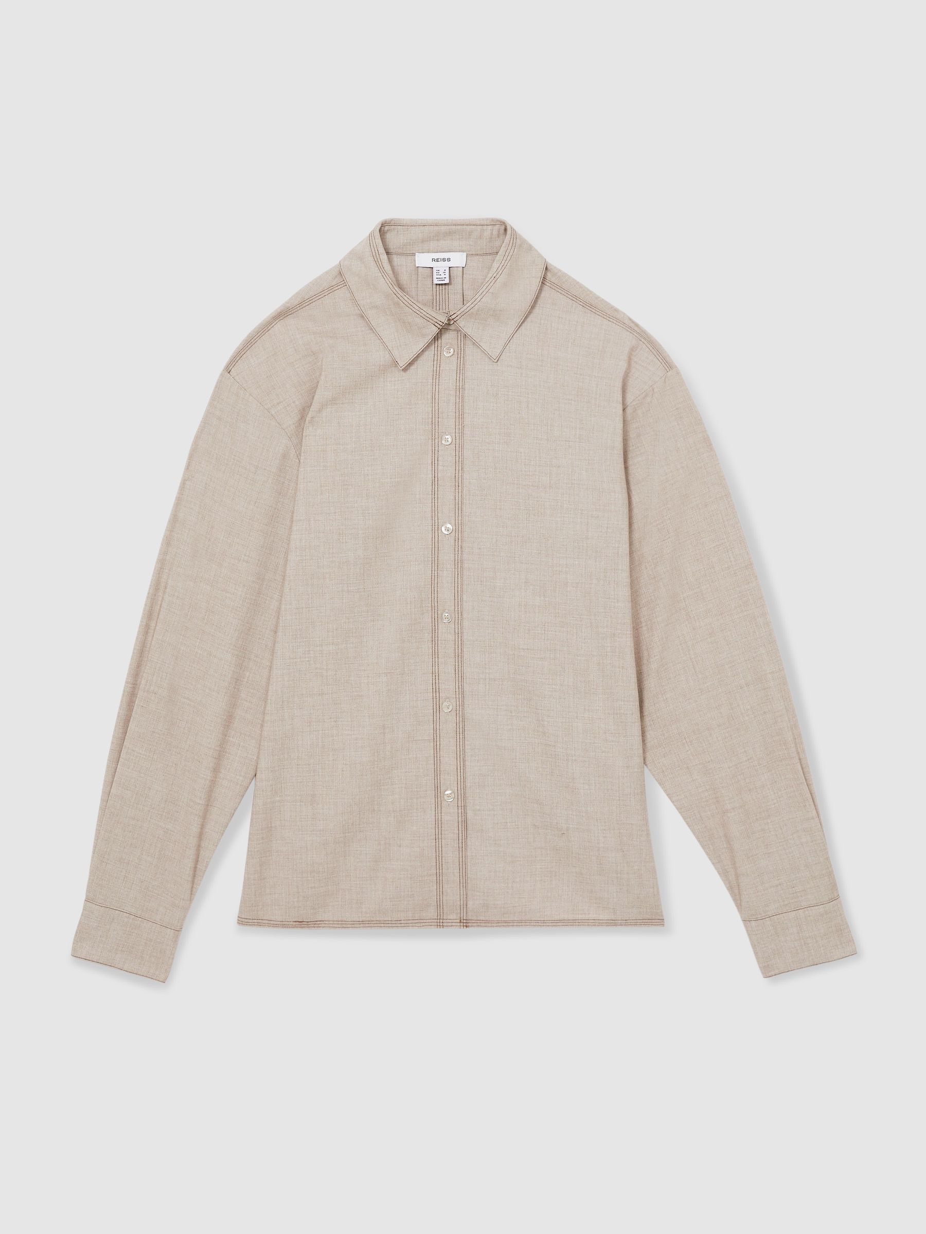 Relaxed Long-Sleeve Shirt With Wool in Neutral - Image 2 of 6