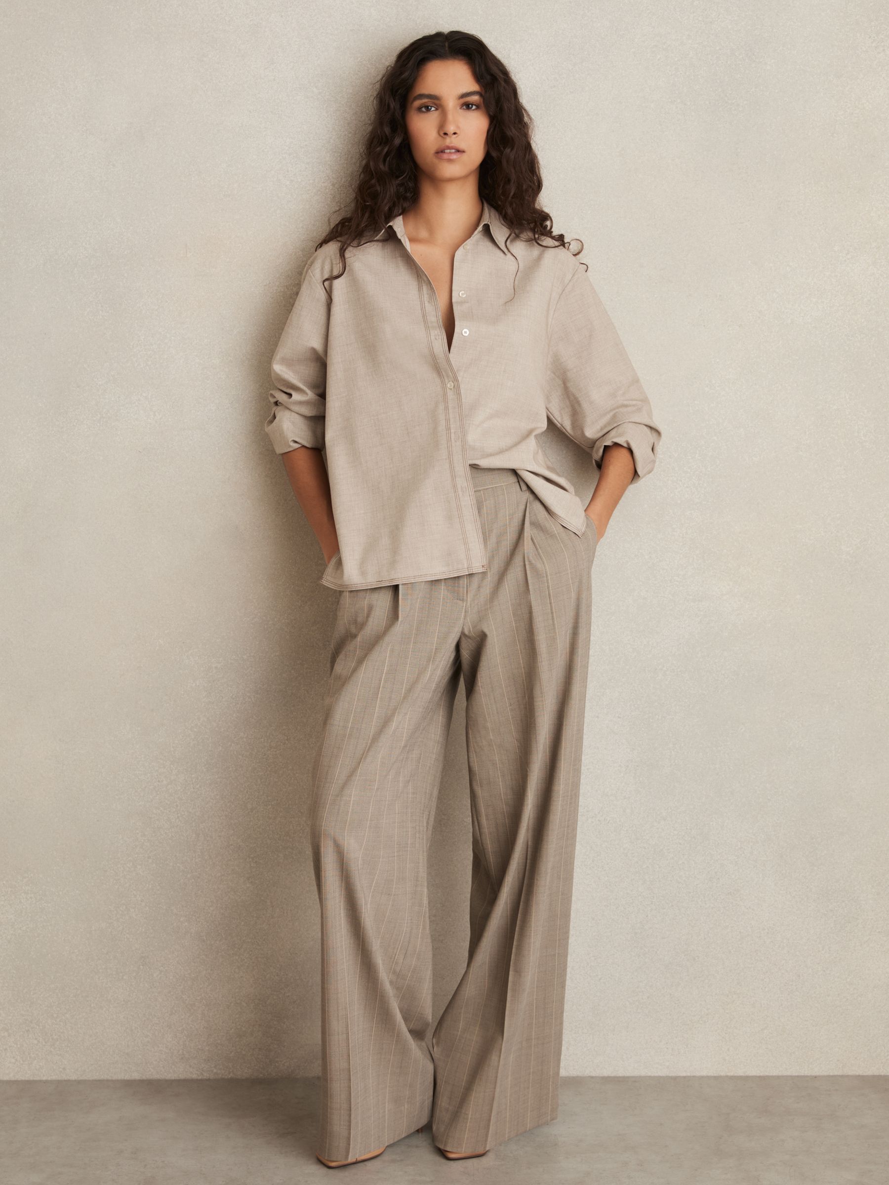 Relaxed Long-Sleeve Shirt With Wool in Neutral - Image 3 of 6