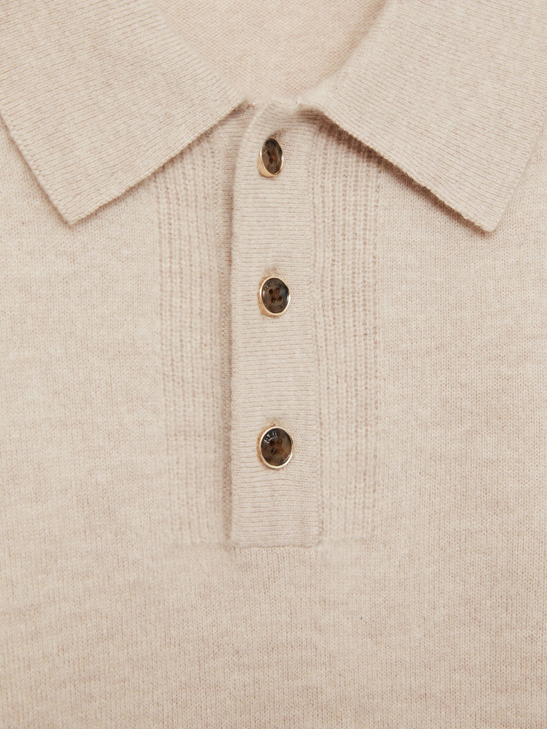 Wool Textured Long Sleeve Polo Shirt in Oatmeal - Image 7 of 7