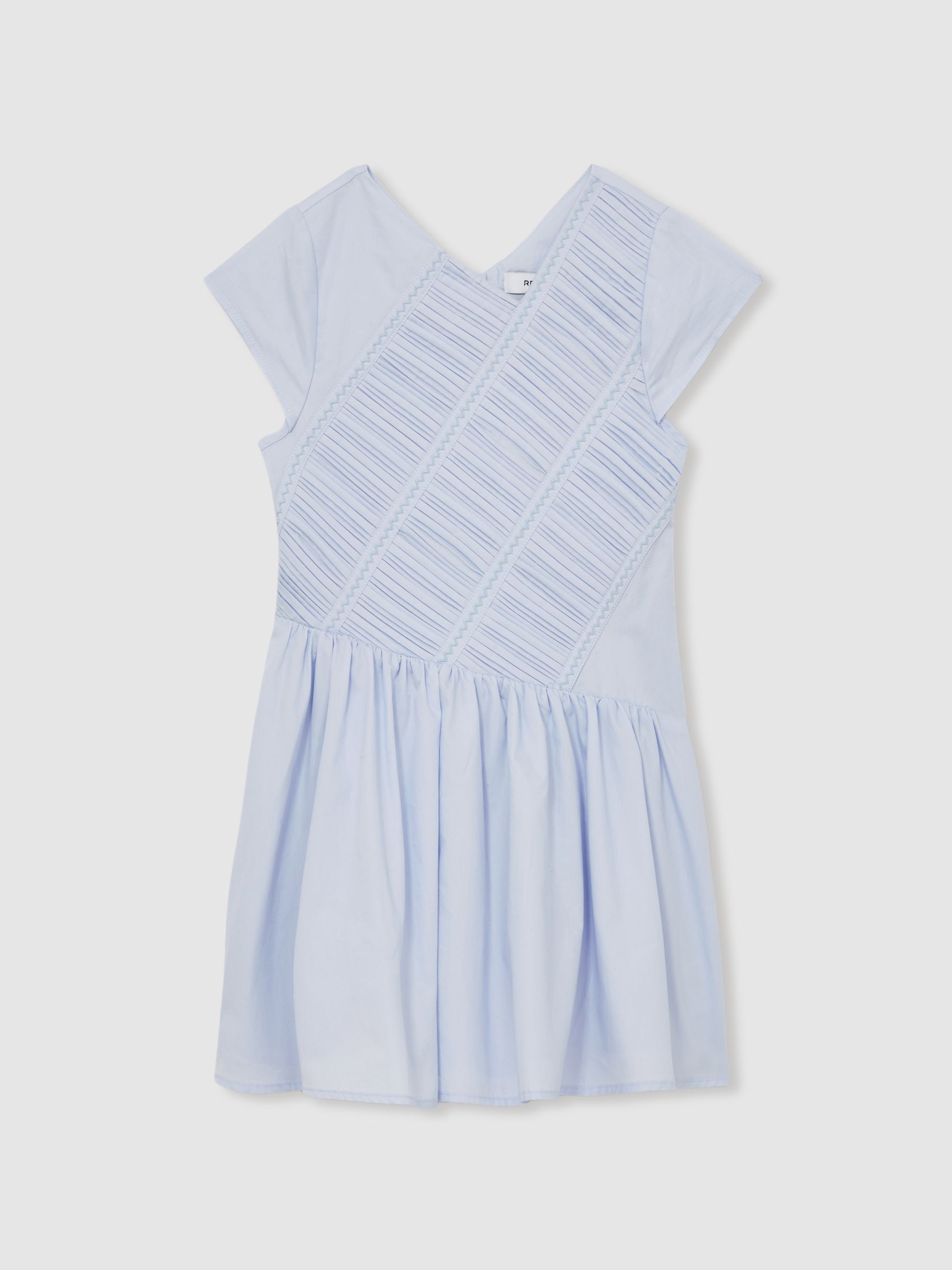 9-13 yrs Cotton Tucked-Pleat Dress in Blue - Image 2 of 4