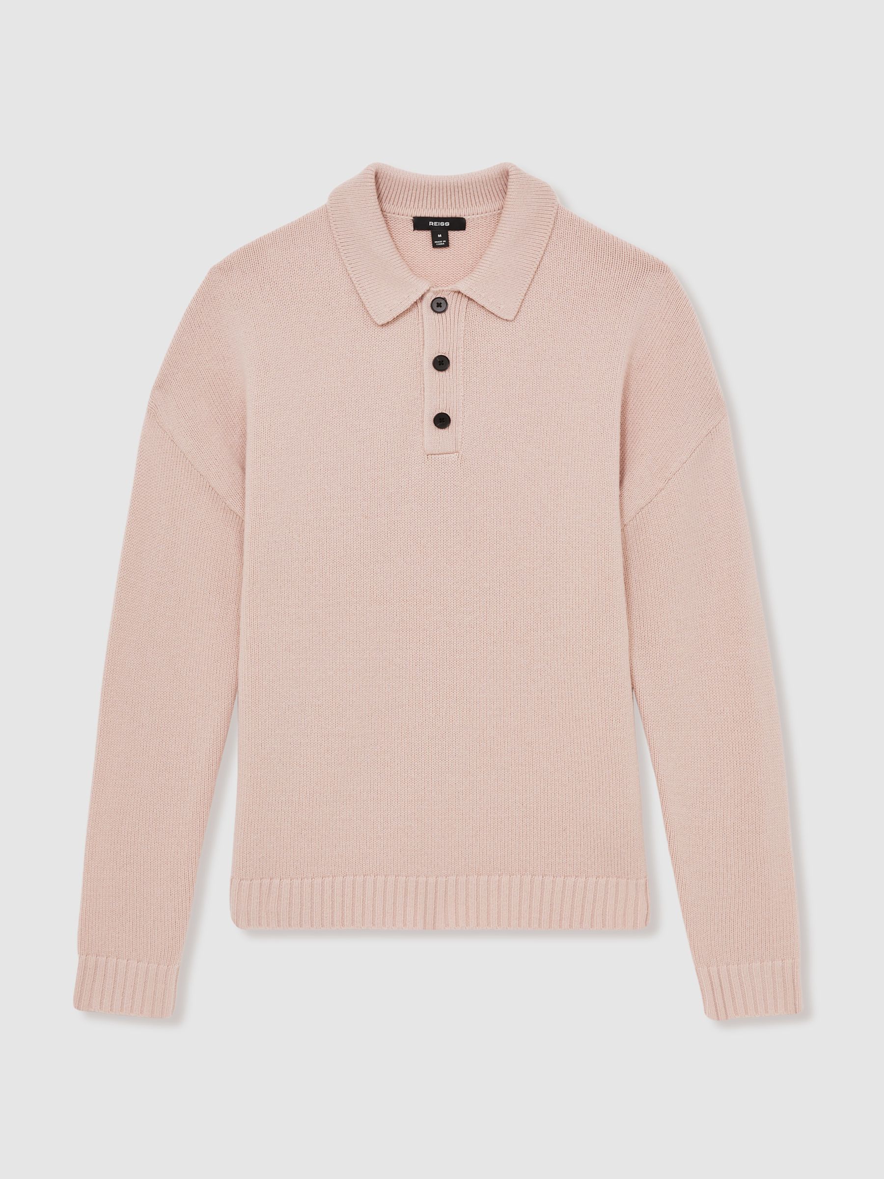 Wool-Blend Long-Sleeve Polo Shirt in Soft Pink - Image 2 of 7