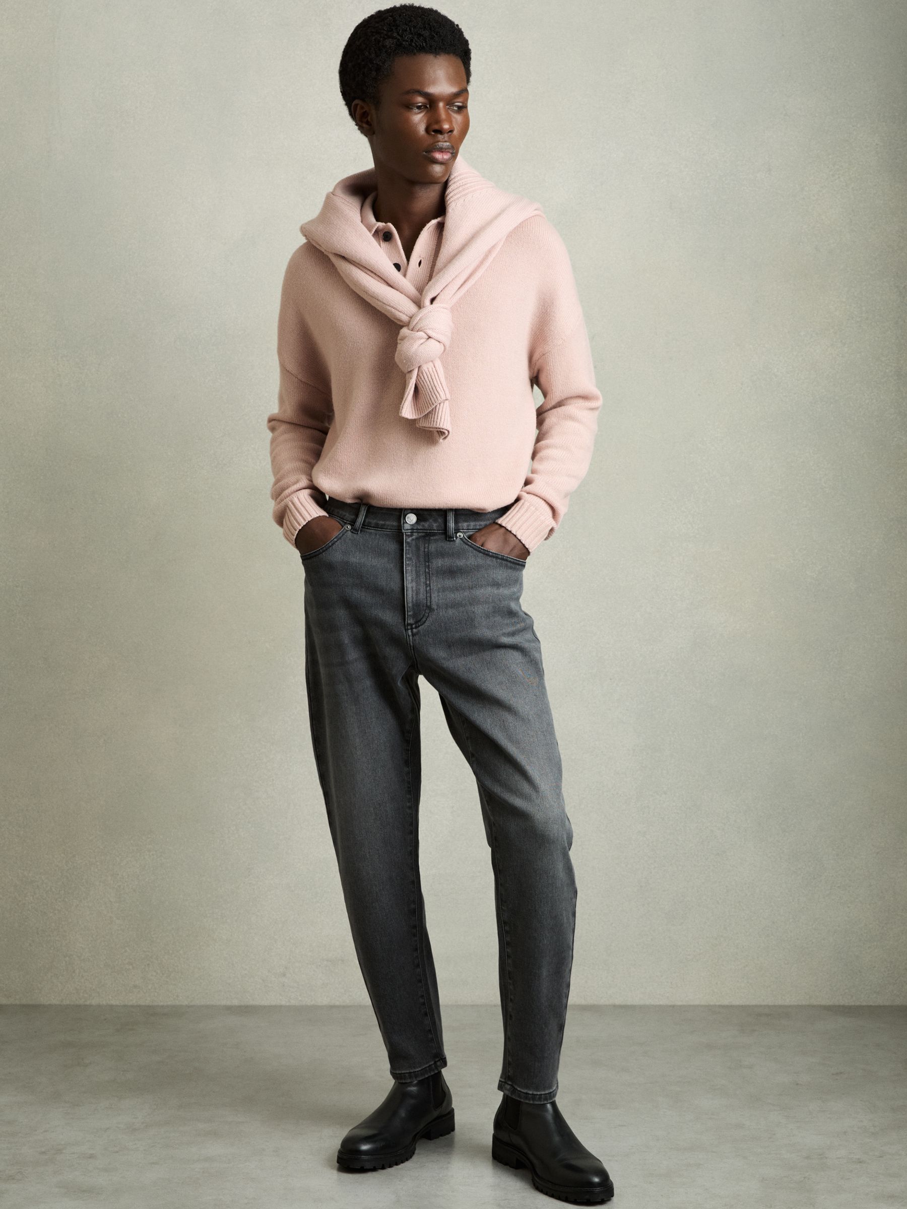 Wool-Blend Long-Sleeve Polo Shirt in Soft Pink - Image 3 of 7