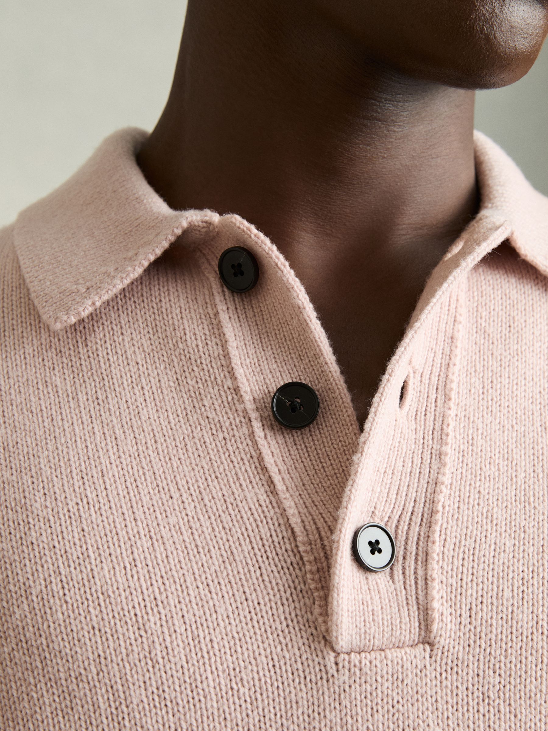 Wool-Blend Long-Sleeve Polo Shirt in Soft Pink - Image 4 of 7