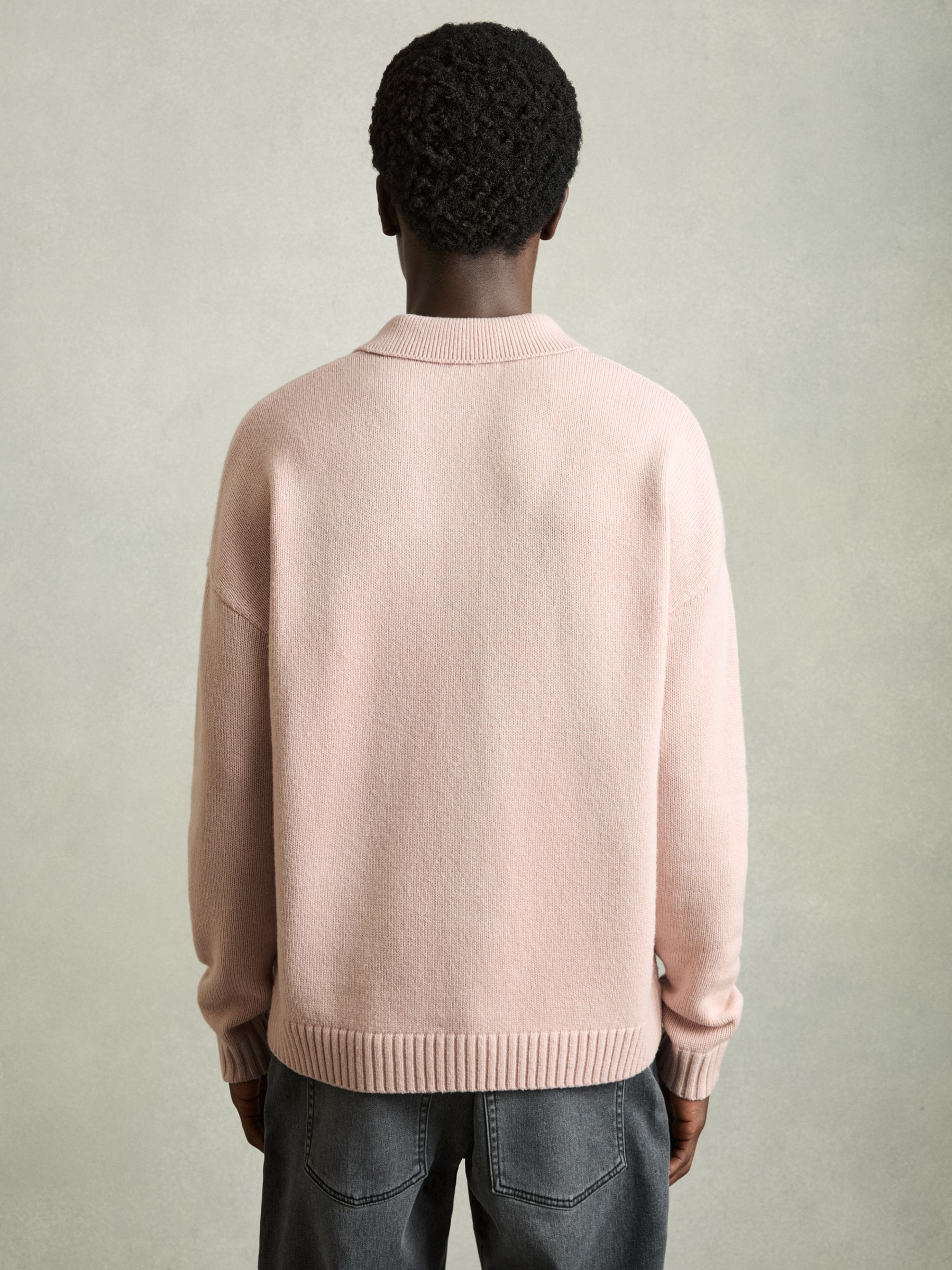 Wool-Blend Long-Sleeve Polo Shirt in Soft Pink - Image 6 of 7
