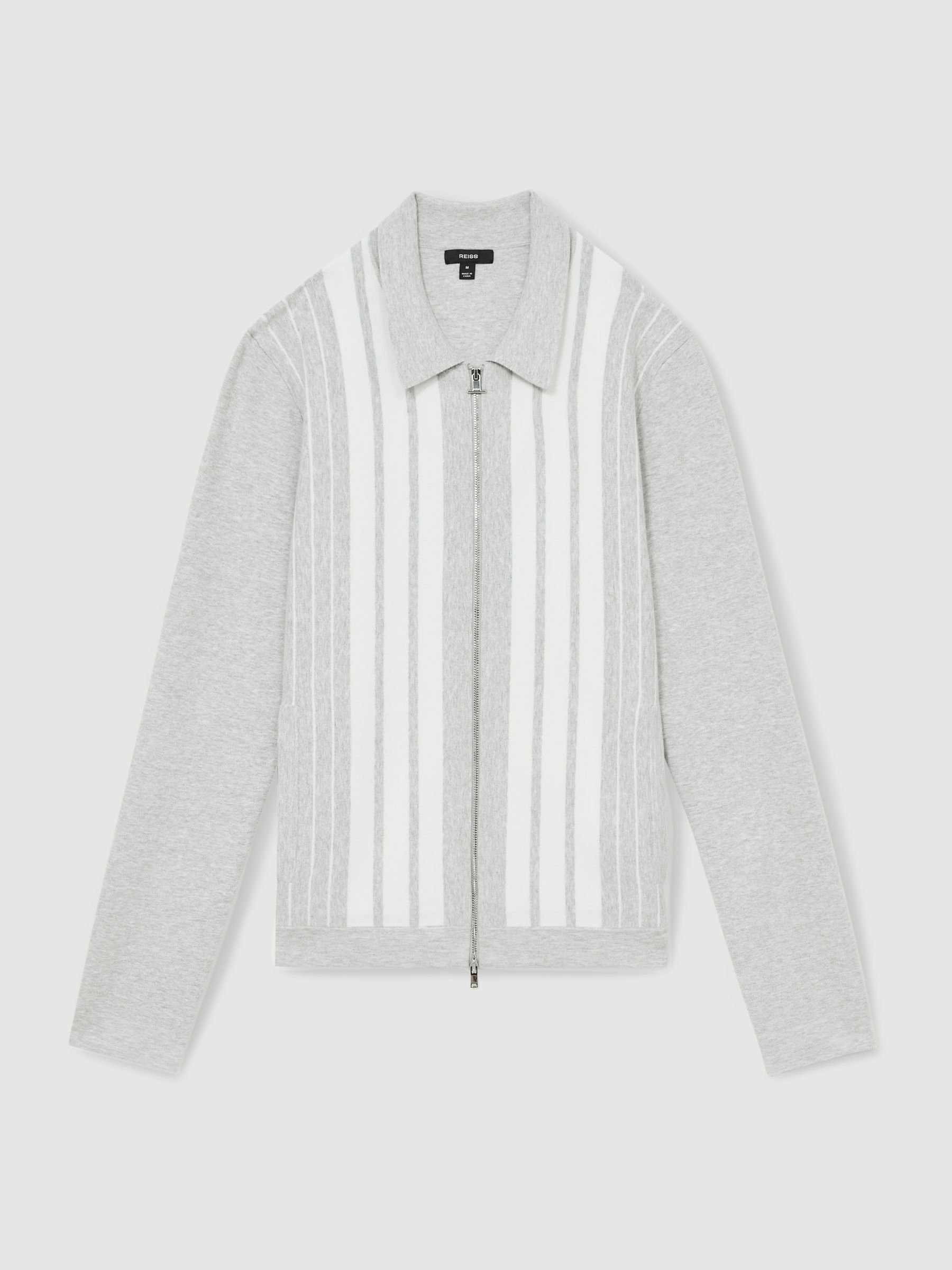 Striped Zip Through Knitted Jacket in Grey Melange/White - Image 2 of 6