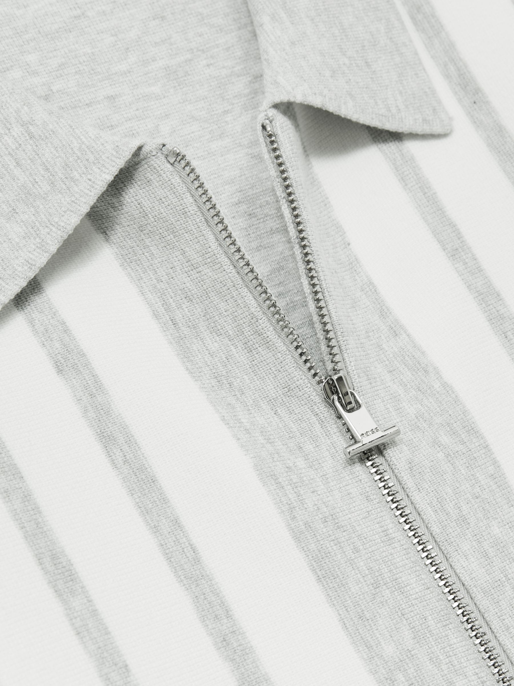 Striped Zip Through Knitted Jacket in Grey Melange/White - Image 6 of 6