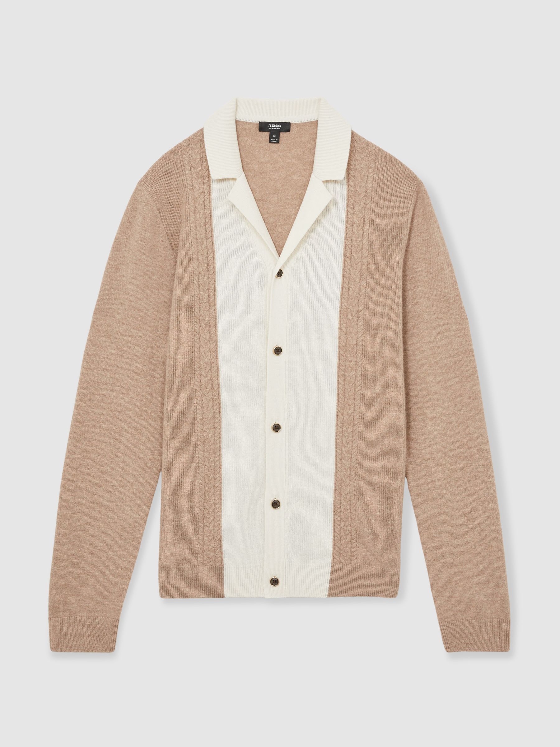 Wool Colourblock Knitted Shirt in Camel - Image 2 of 6