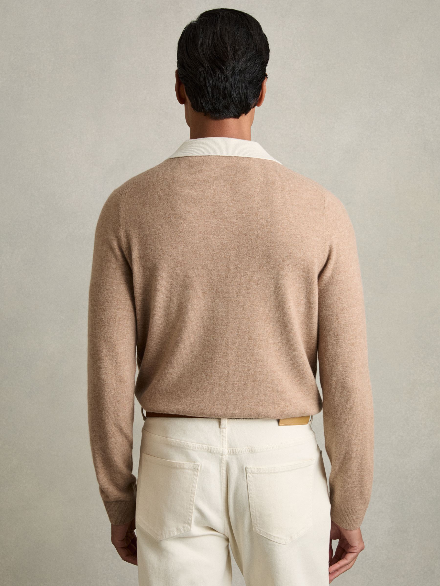 Wool Colourblock Knitted Shirt in Camel - Image 5 of 6