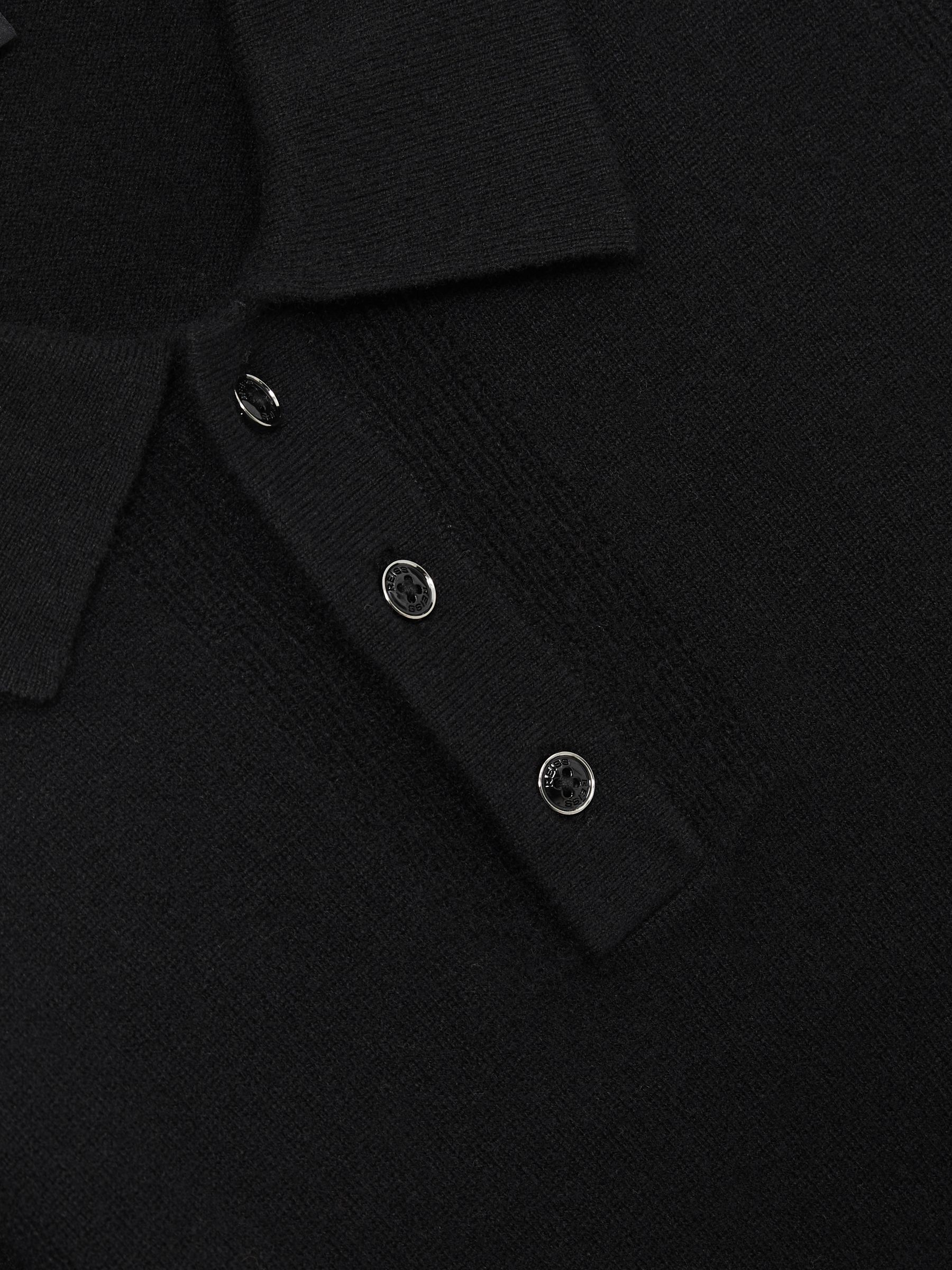 Wool Textured Long Sleeve Polo Shirt in Black - Image 6 of 6
