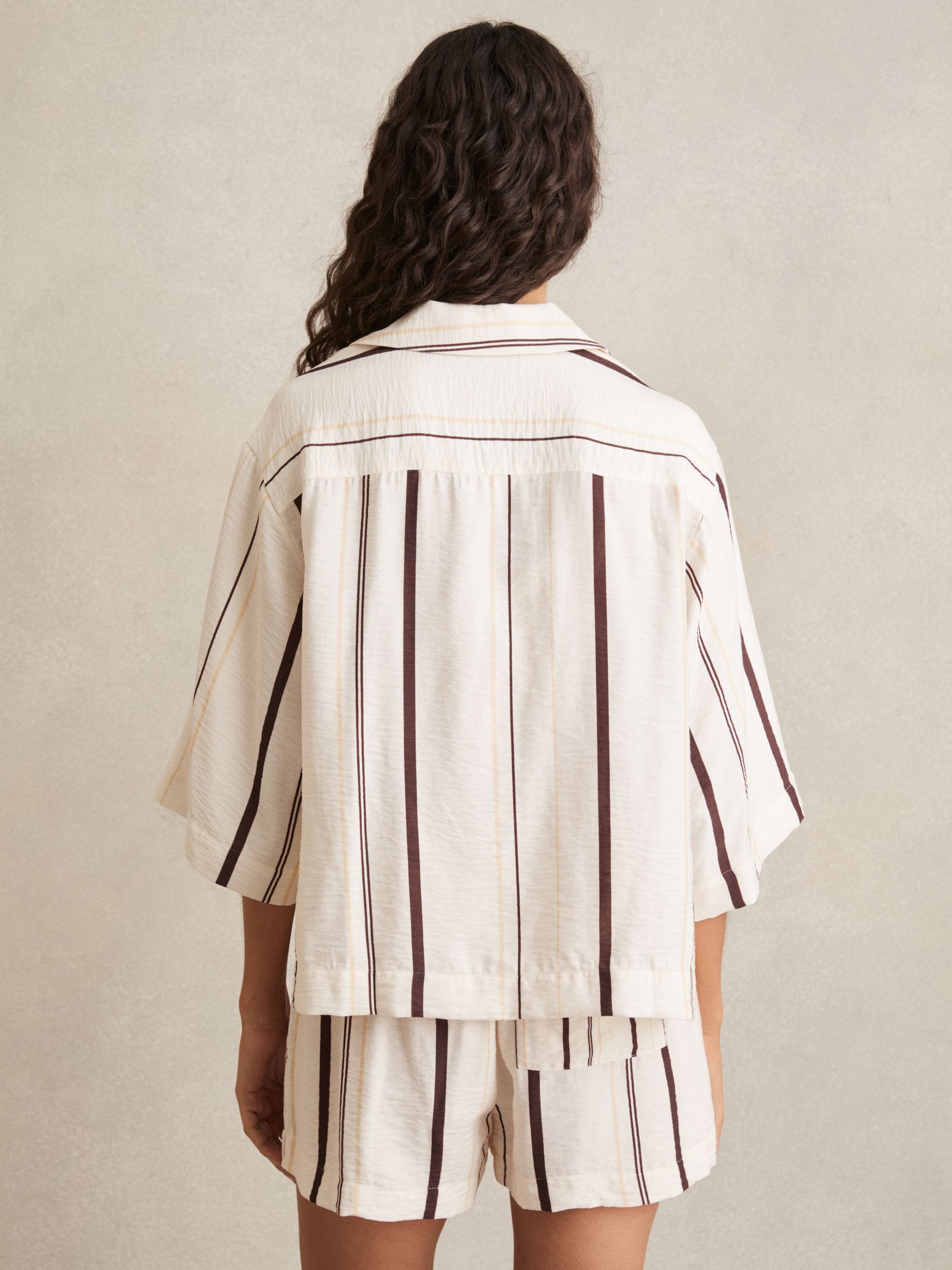 Stripe-Print Relaxed V-Neck Shirt in White/Brown - Image 4 of 5