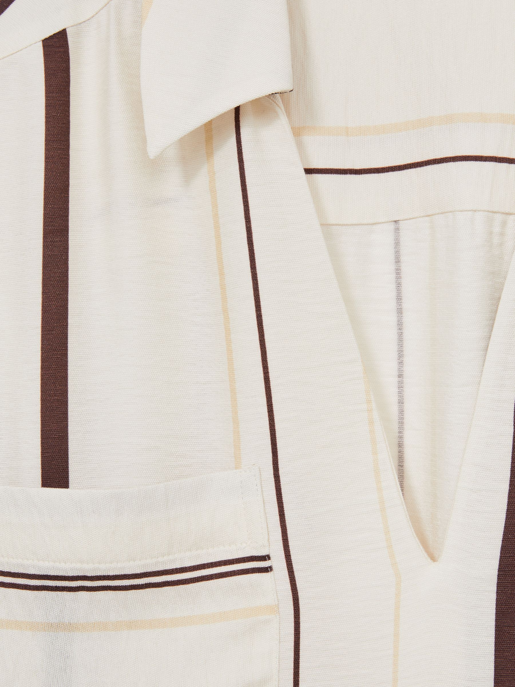Stripe-Print Relaxed V-Neck Shirt in White/Brown - Image 5 of 5