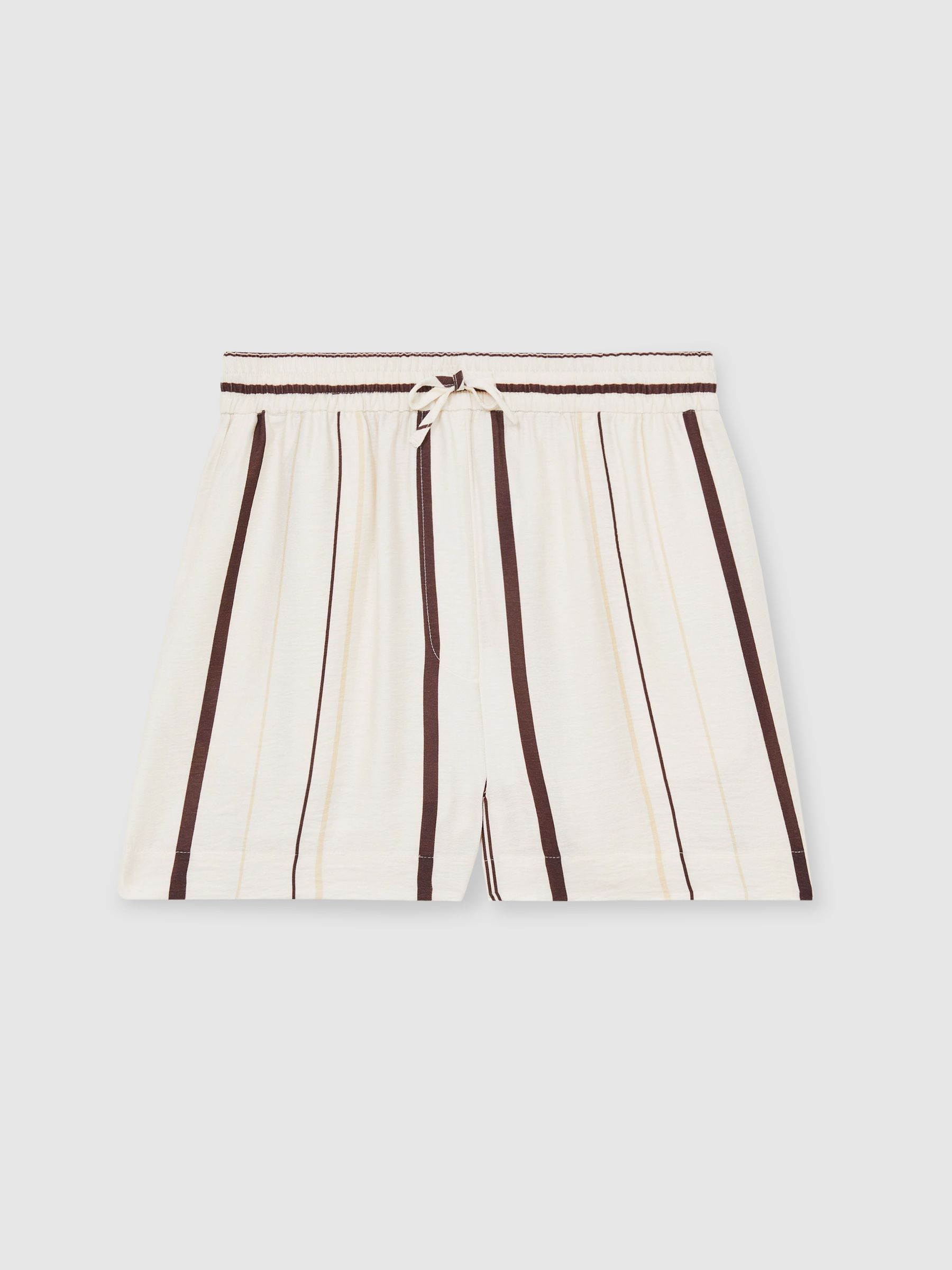 Stripe-Print Drawstring Shorts in White/Brown - Image 2 of 6