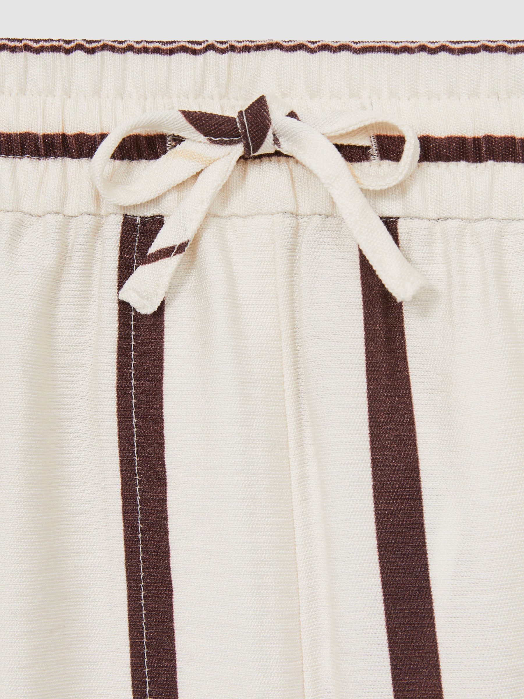 Stripe-Print Drawstring Shorts in White/Brown - Image 6 of 6