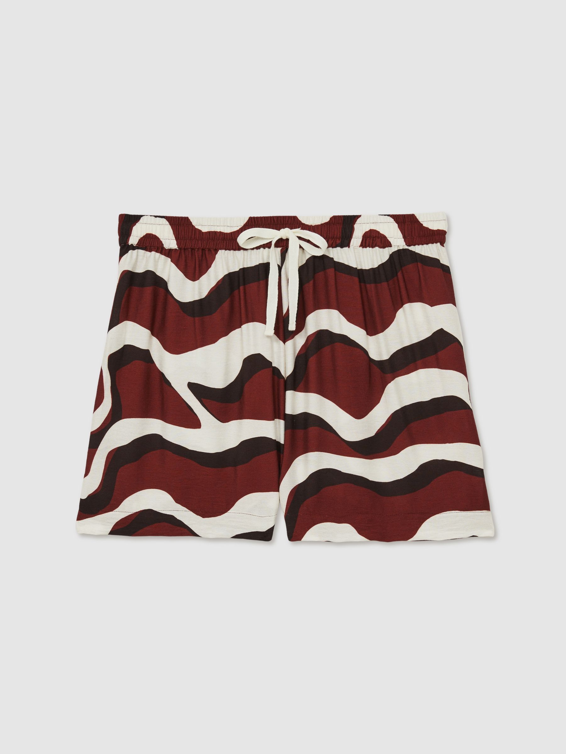 Wave-Print Drawstring Shorts in White - Image 2 of 7