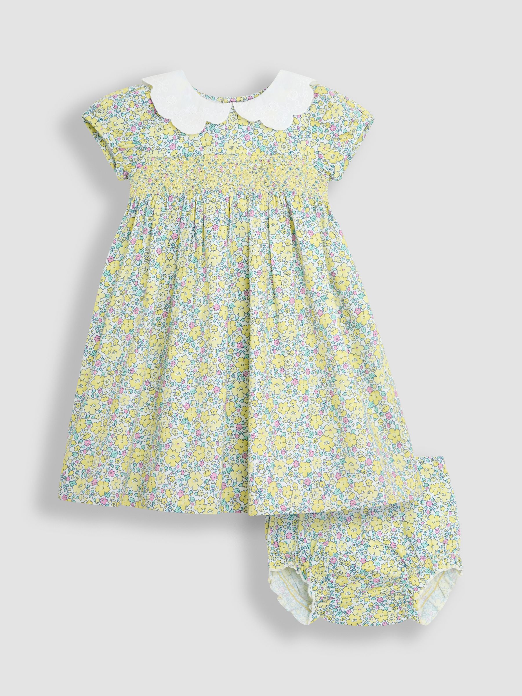 Yellow Floral Broderie Collar Party Dress - Image 1 of 6