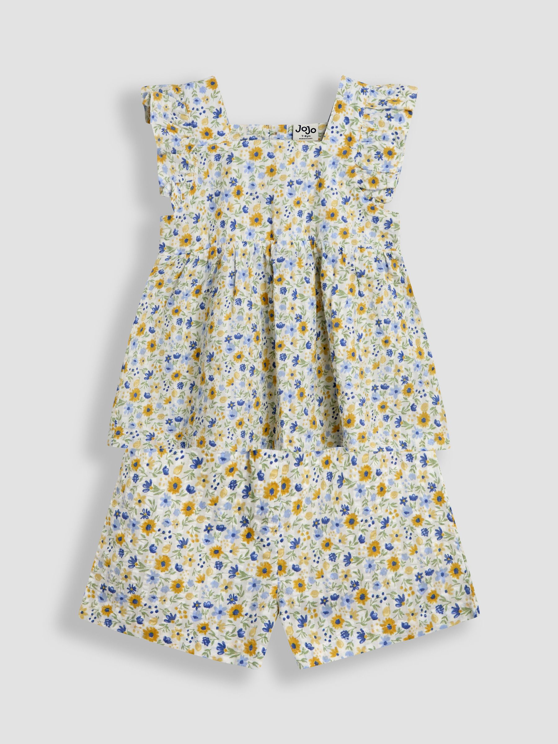 White Floral 2-Piece Frill Shoulder Top & Short Set - Image 1 of 6