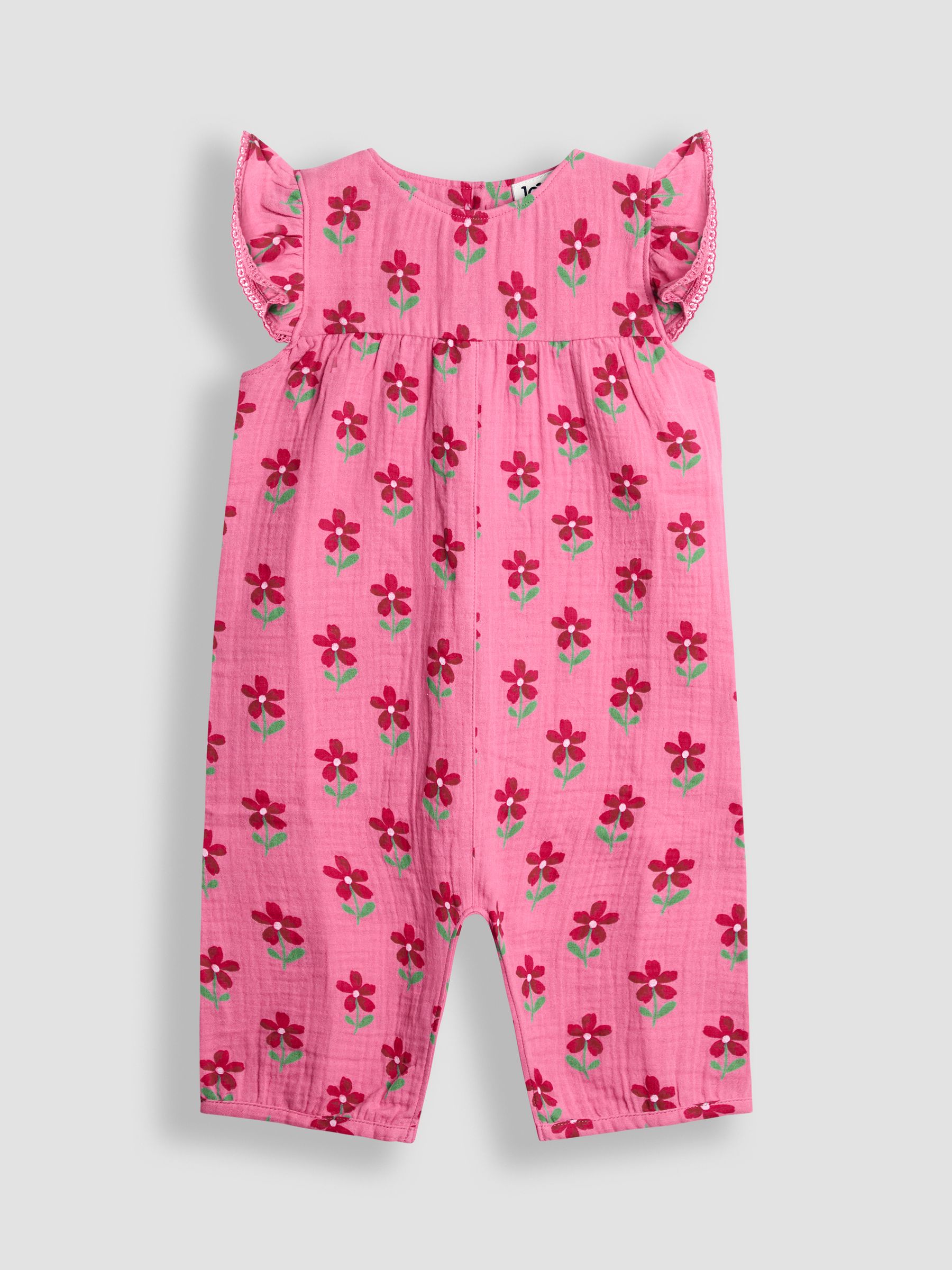 Bright Pink Floral Pretty Ruffle Shoulder Sunsuit - Image 1 of 4