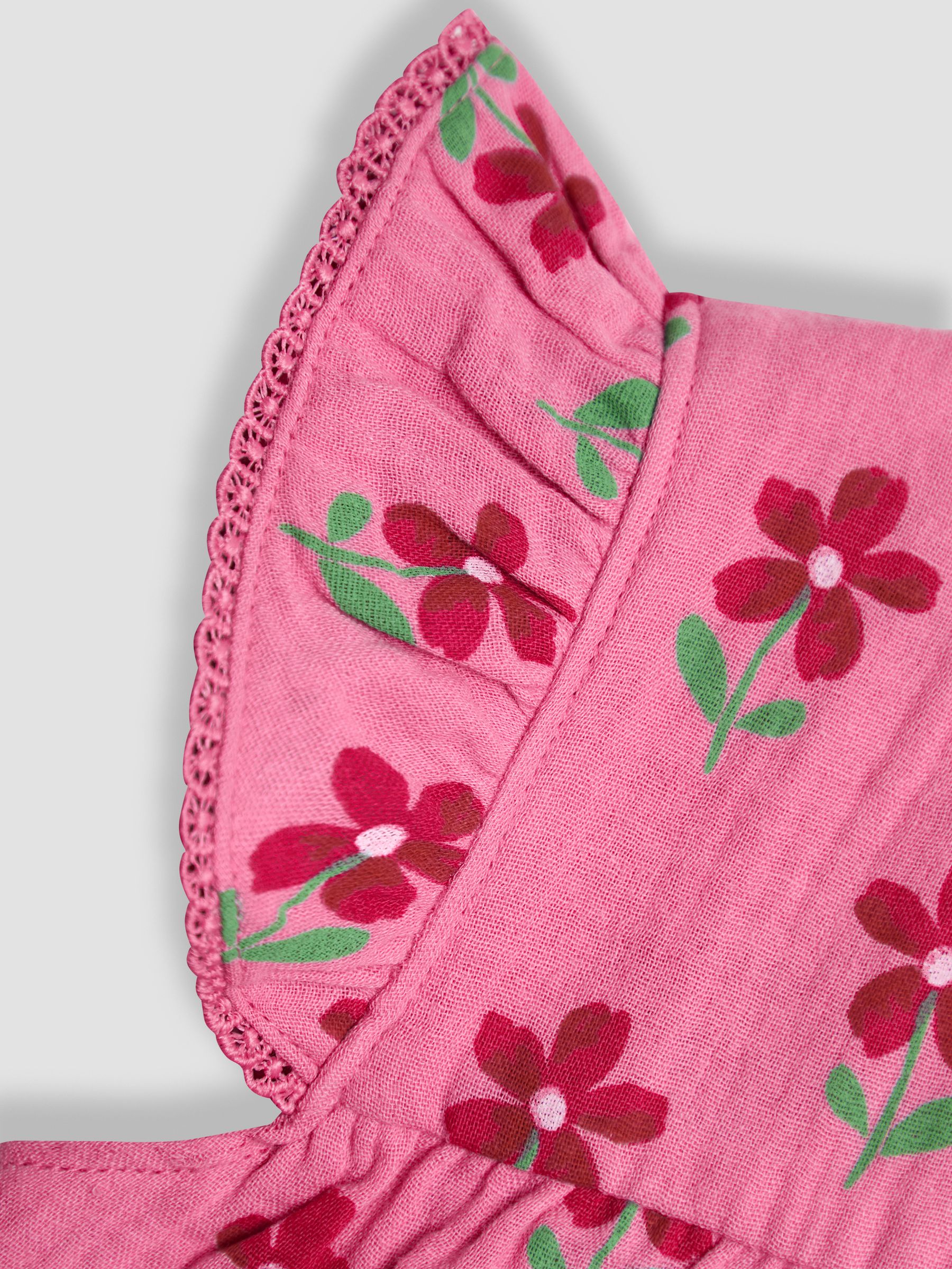 Bright Pink Floral Pretty Ruffle Shoulder Sunsuit - Image 3 of 4