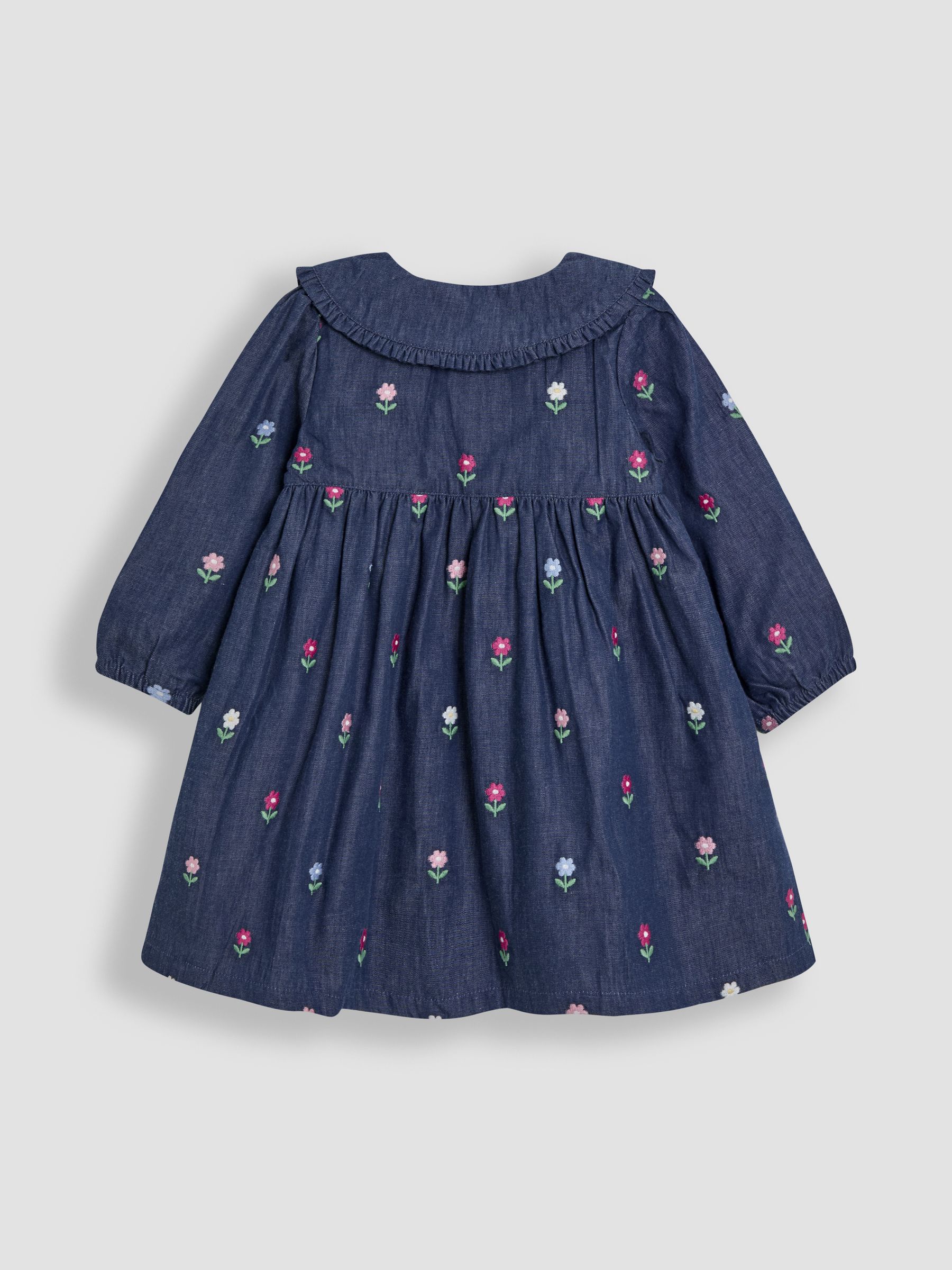 Chambray Blue Floral Embroidered Button Through Dress - Image 2 of 3