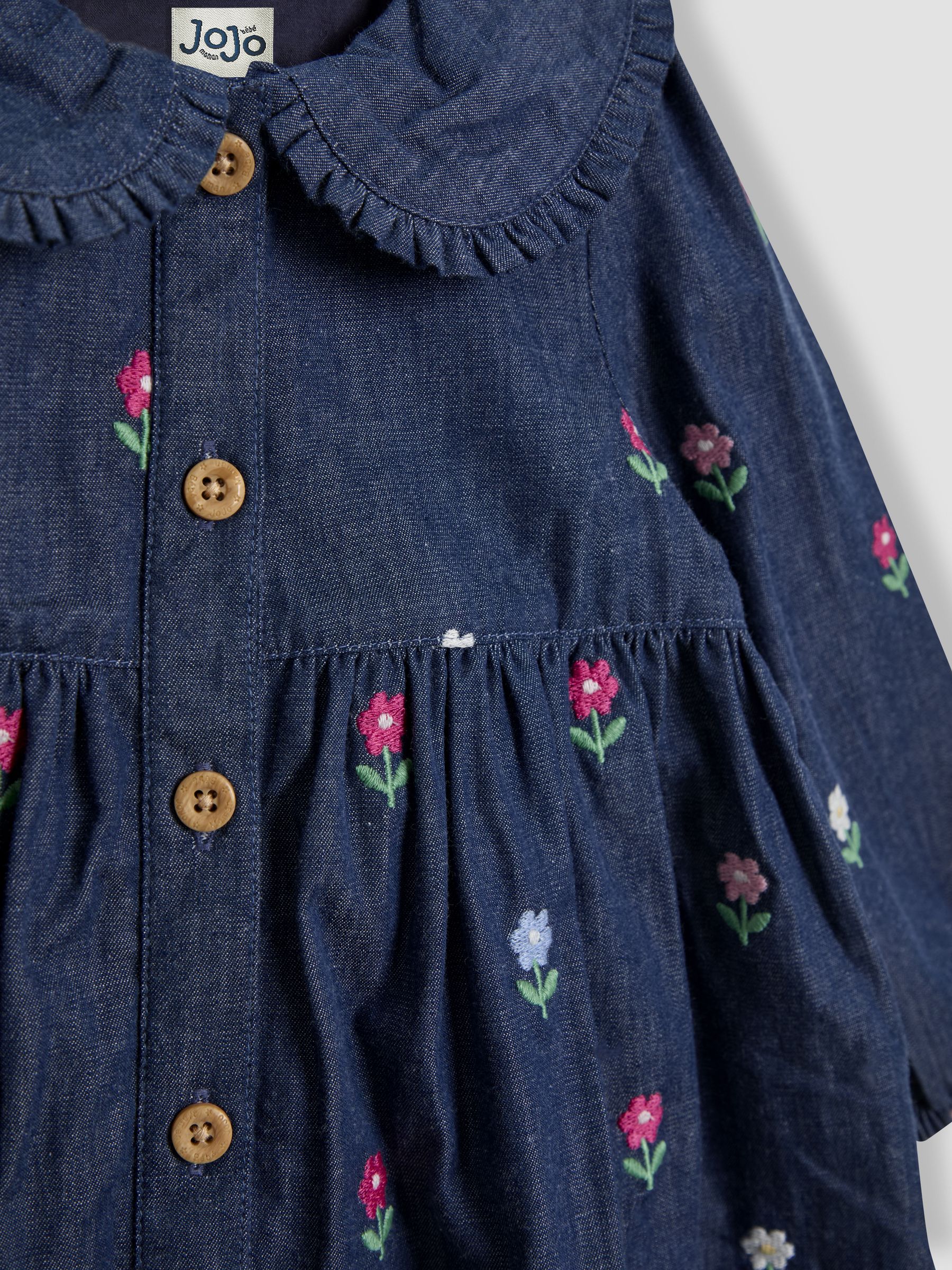 Chambray Blue Floral Embroidered Button Through Dress - Image 3 of 3