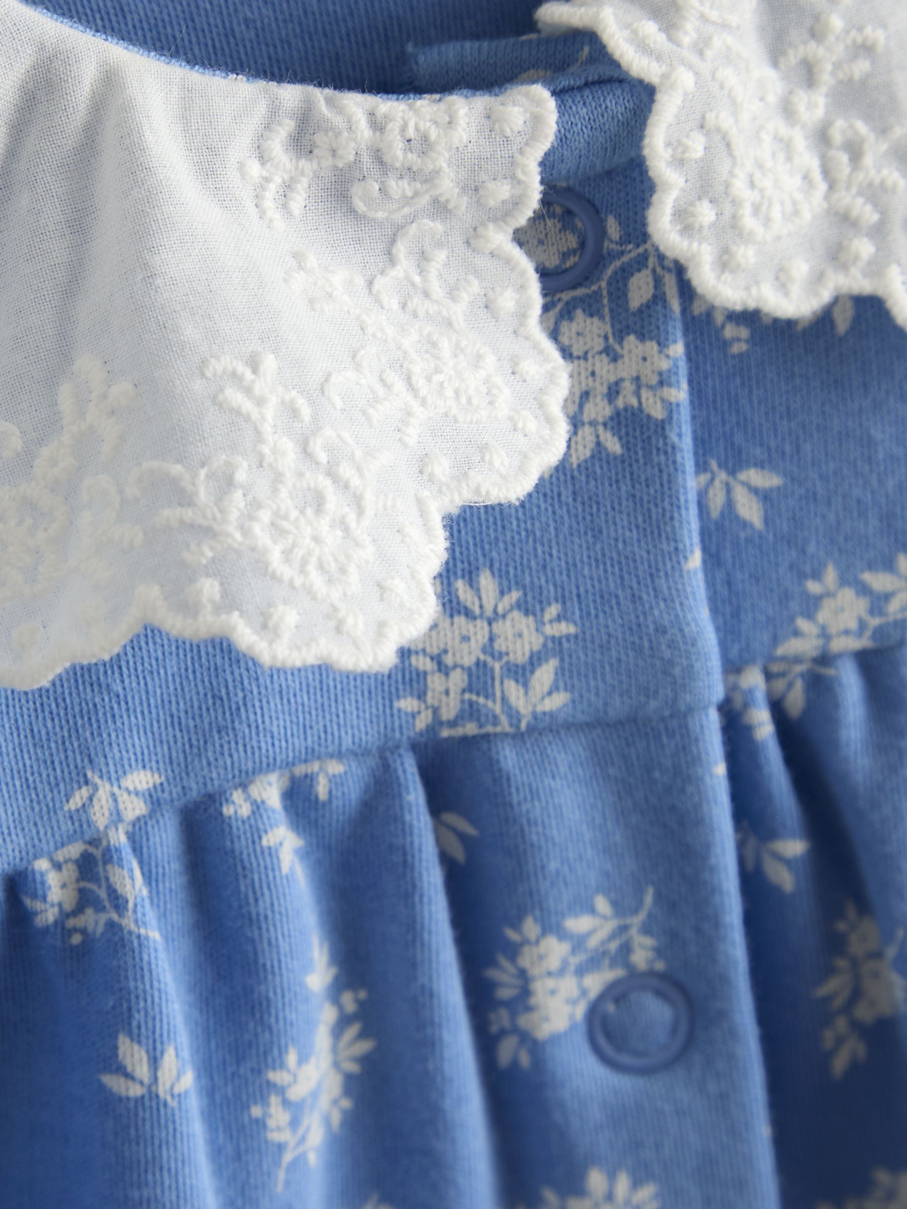 Blue 100% Organic Cotton Ditsy Floral Sleepsuit - Image 3 of 4