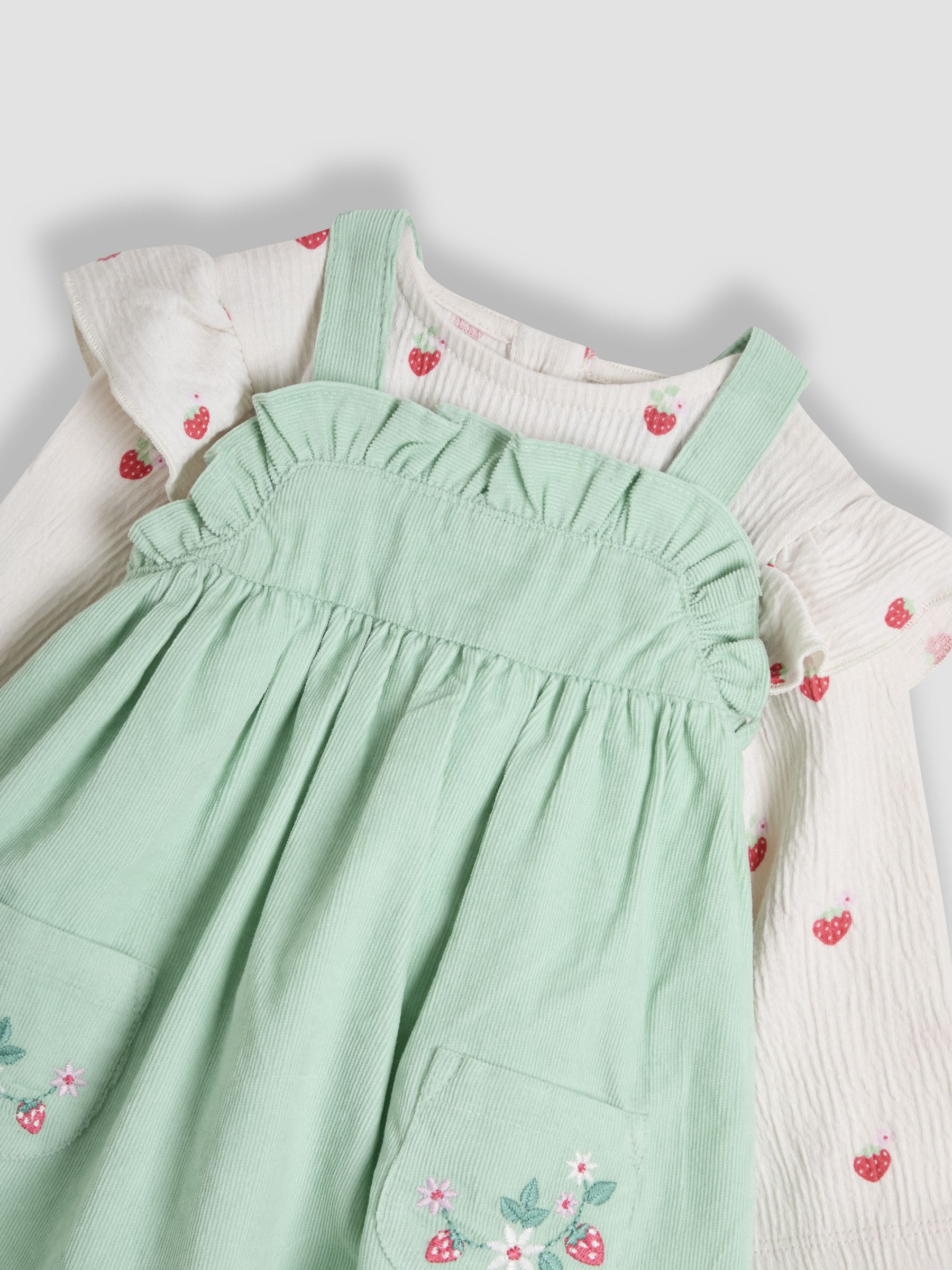 Khaki Green Strawberry 2-Piece Frill Sleeve Top & Pinafore Set - Image 3 of 5