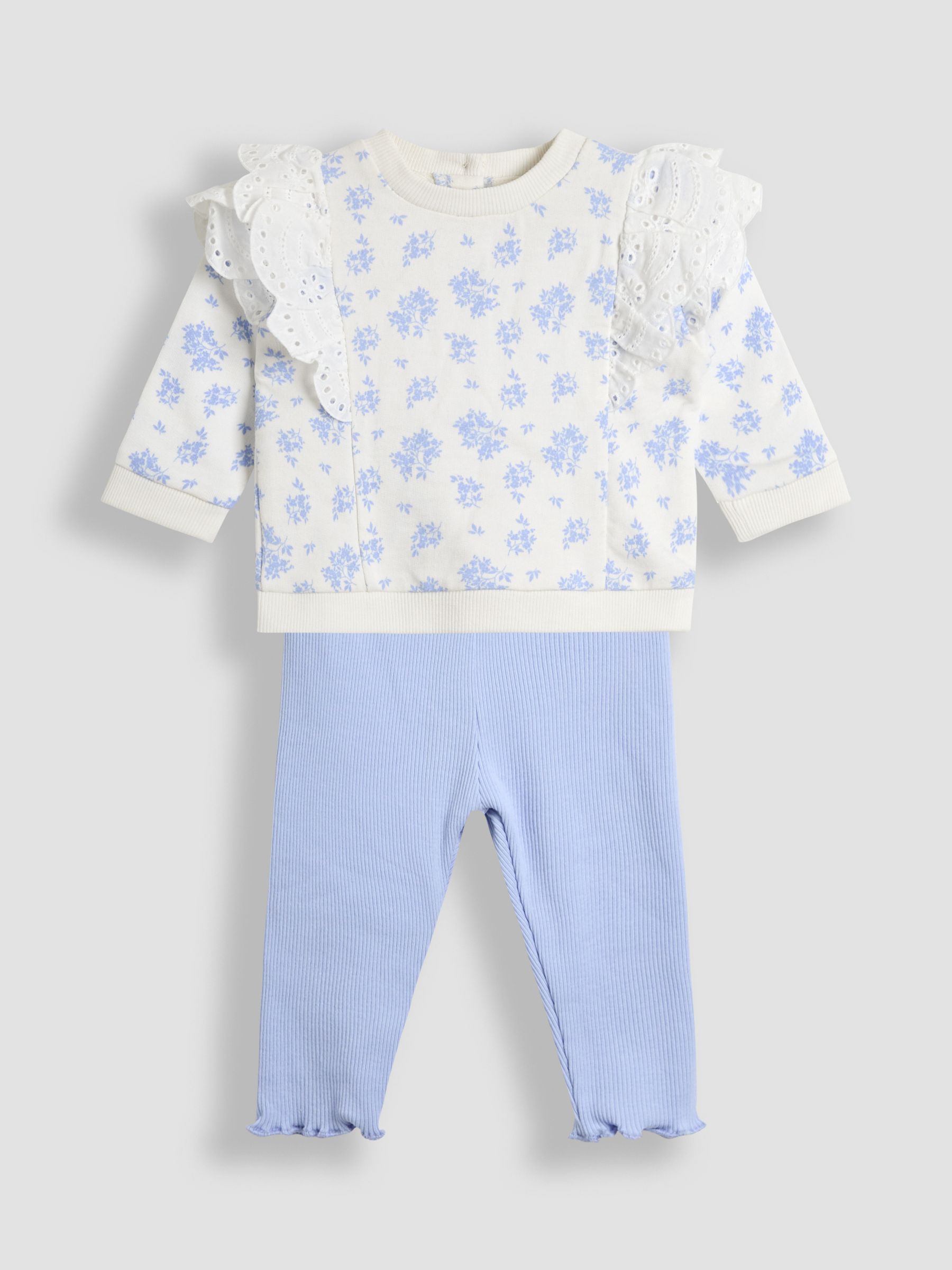 Blue Ditsy Floral Organic Cotton 2-Piece Floral Sweatshirt & Leggings Set - Image 1 of 6