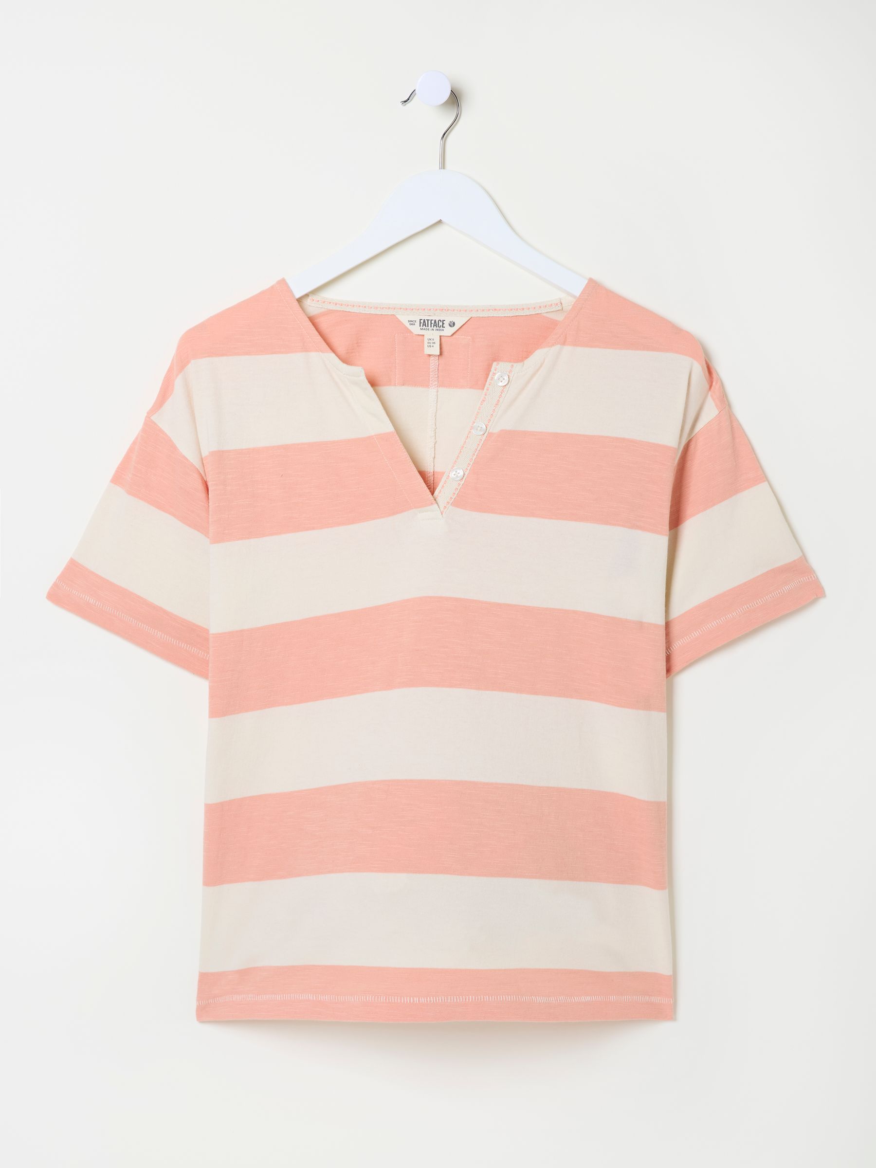 Pink 100% Cotton Stripe Notch Neck T-Shirt - Image 5 of 5