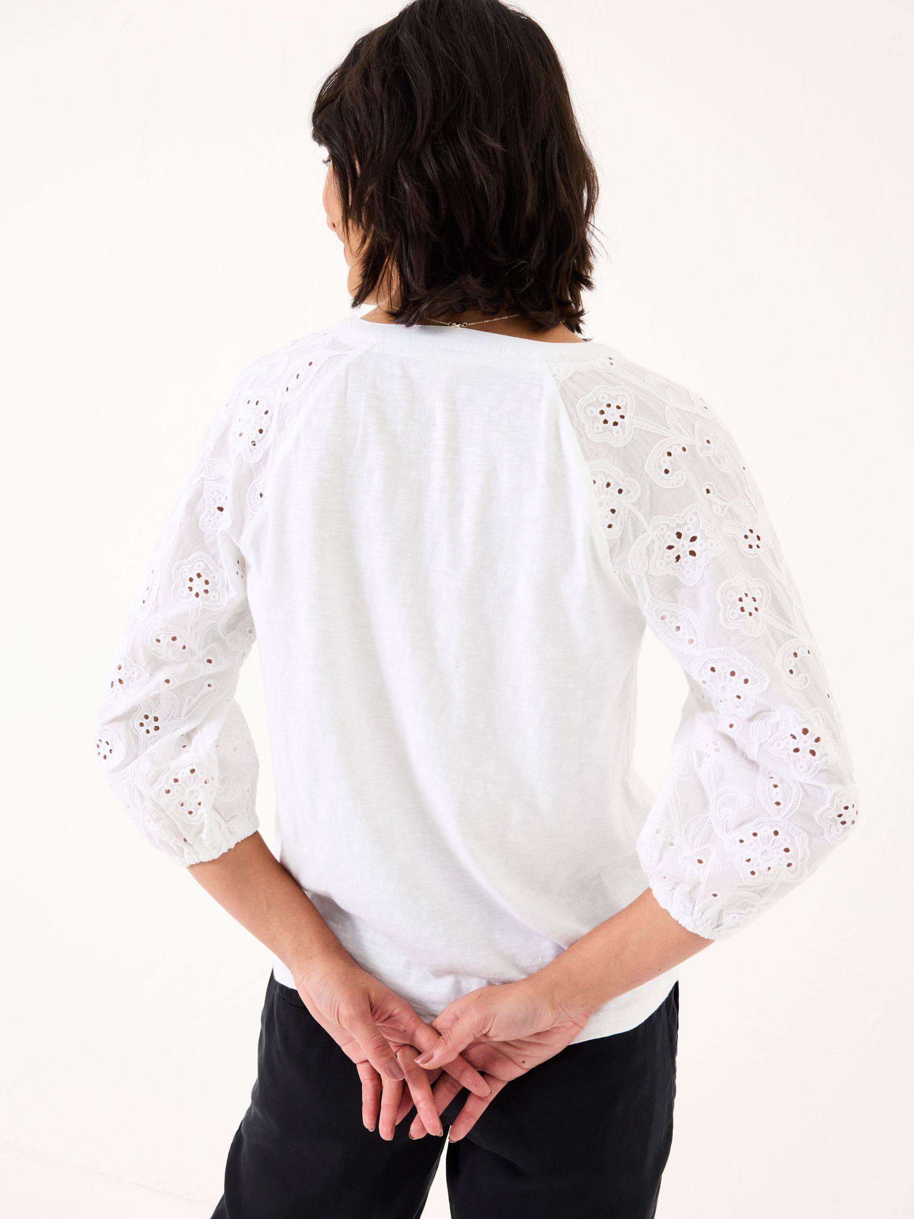 Elsie White Broderie 100% Cotton Jersey Shirt - Image 2 of 6