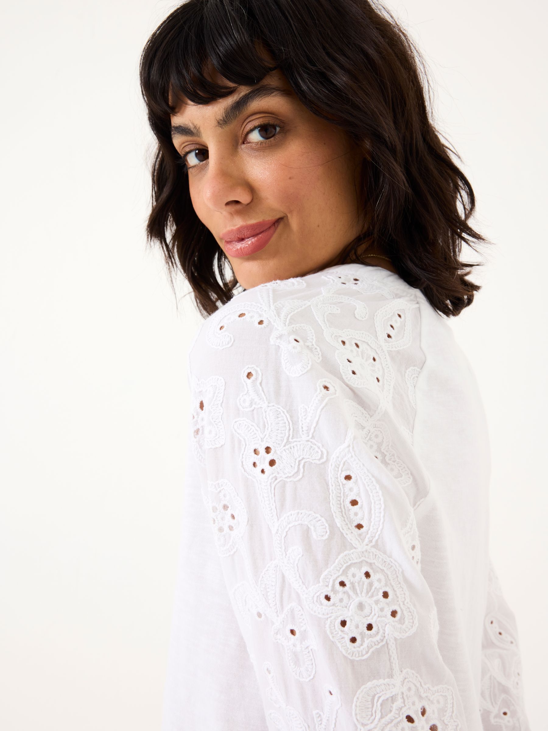 Elsie White Broderie 100% Cotton Jersey Shirt - Image 3 of 6