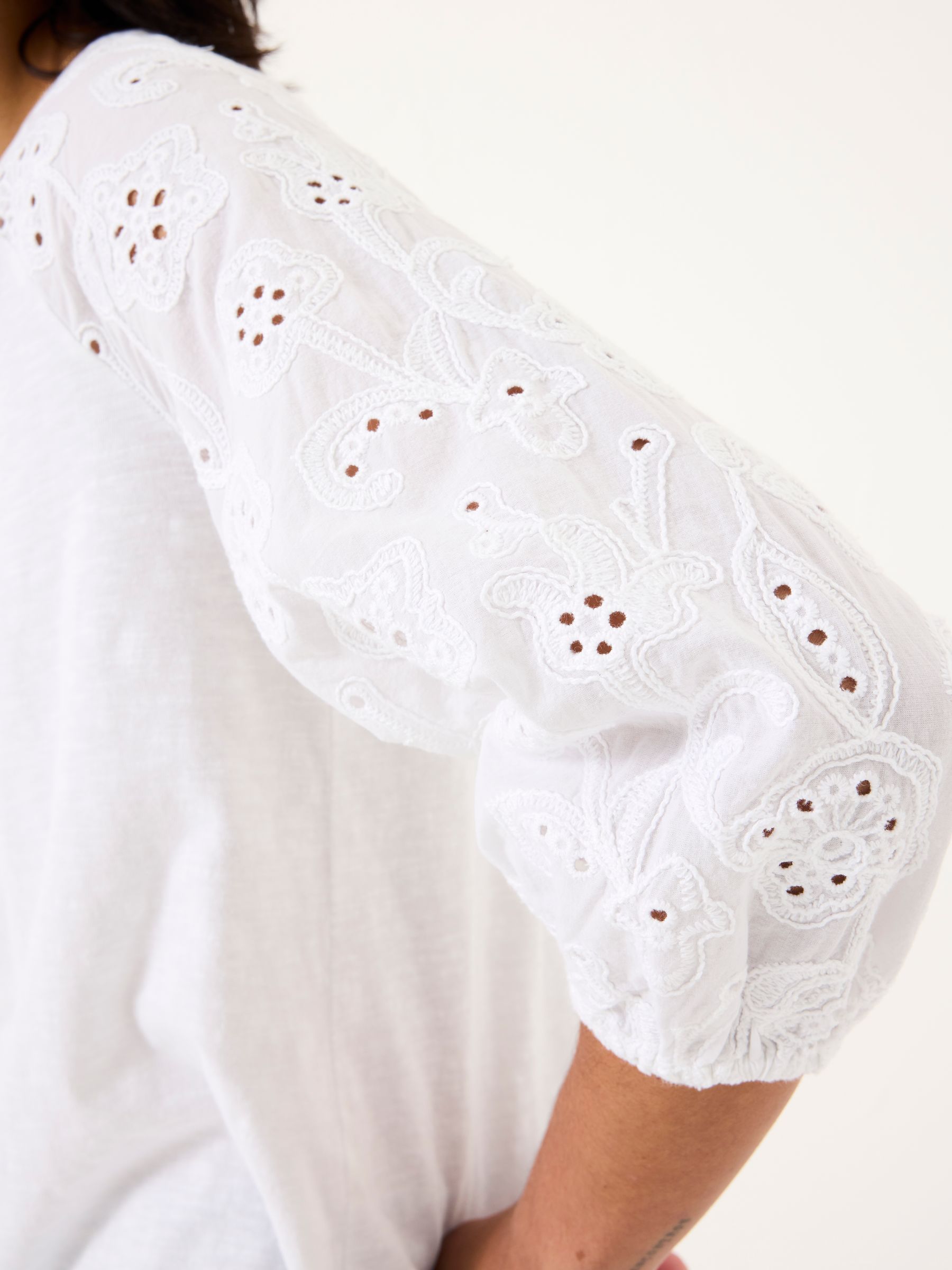 Elsie White Broderie 100% Cotton Jersey Shirt - Image 4 of 6